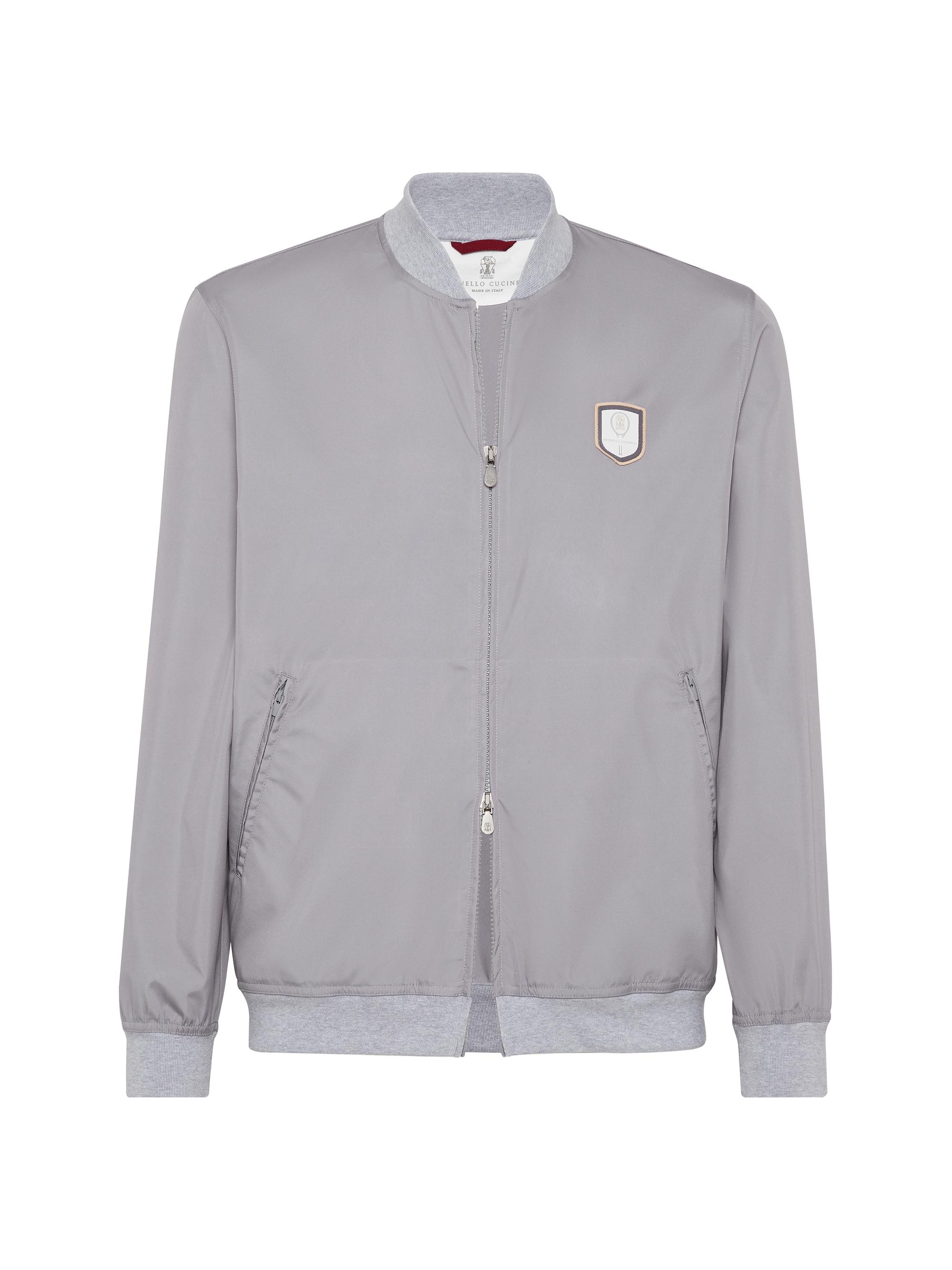 Brunello Cucinelli Men's Nylon Sweatshirt with Zipper and Tennis Badge - Grey