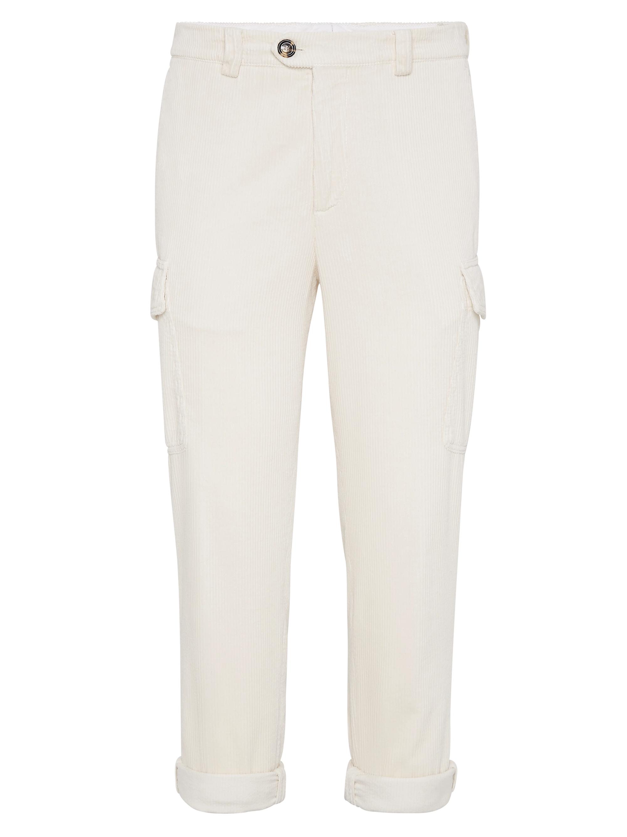 Brunello Cucinelli Men's Garment Dyed Leisure Fit Trousers in Cotton Corduroy - Off White