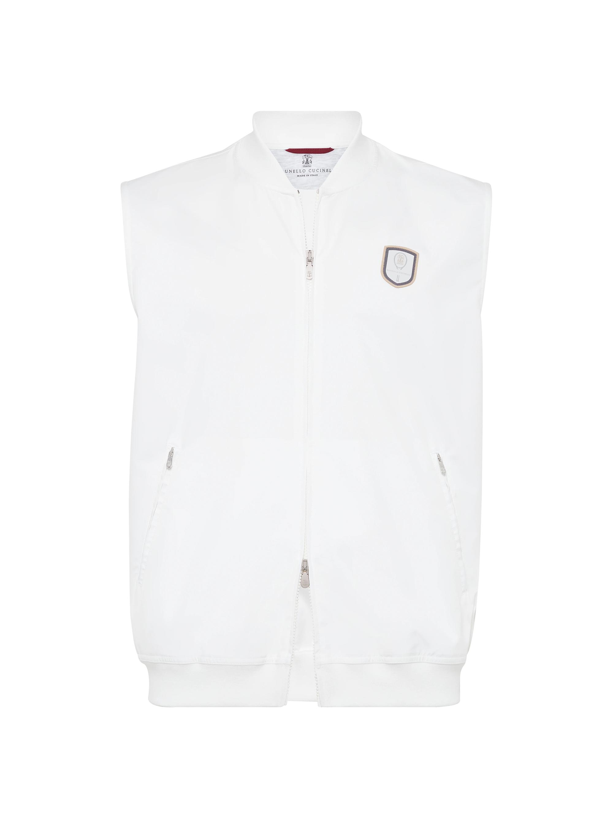 Brunello Cucinelli Men's Nylon Sleeveless Sweatshirt with Zipper and Tennis Badge - White