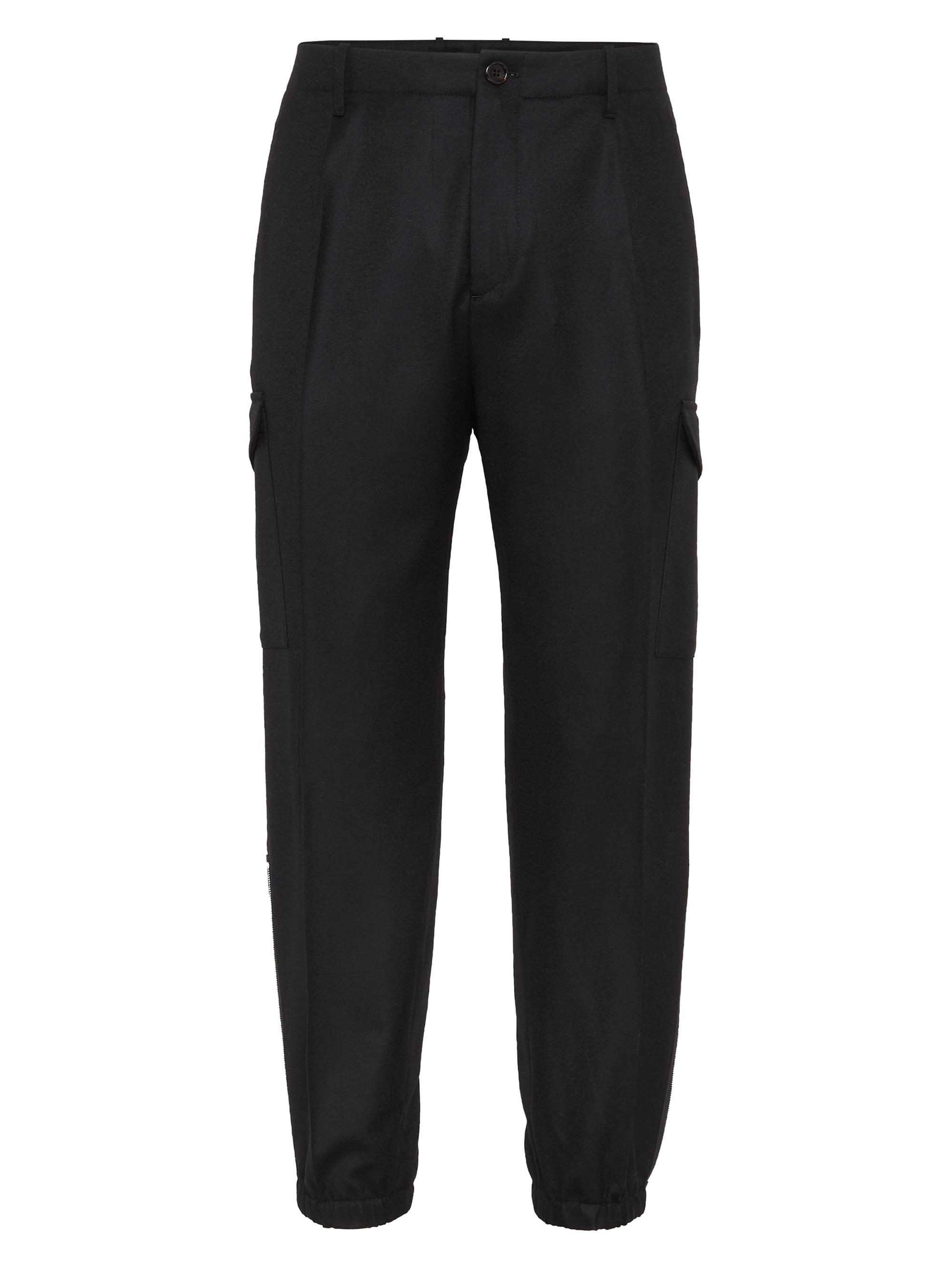 Brunello Cucinelli Men's Virgin Wool Flannel Leisure Fit Trousers with Pleats - Black