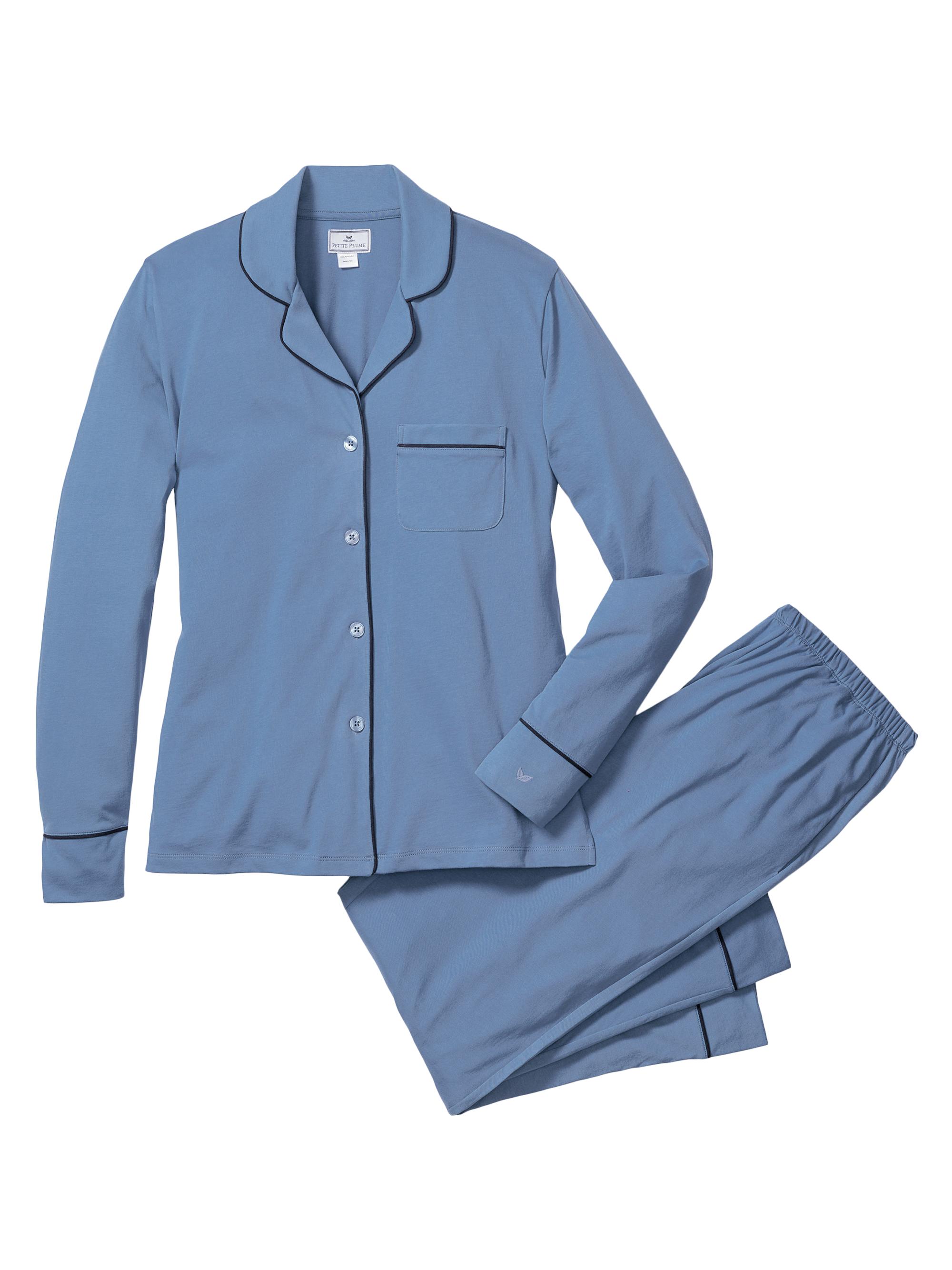 Petite Plume Contrast-Trimmed Cotton Pajamas - Blue
