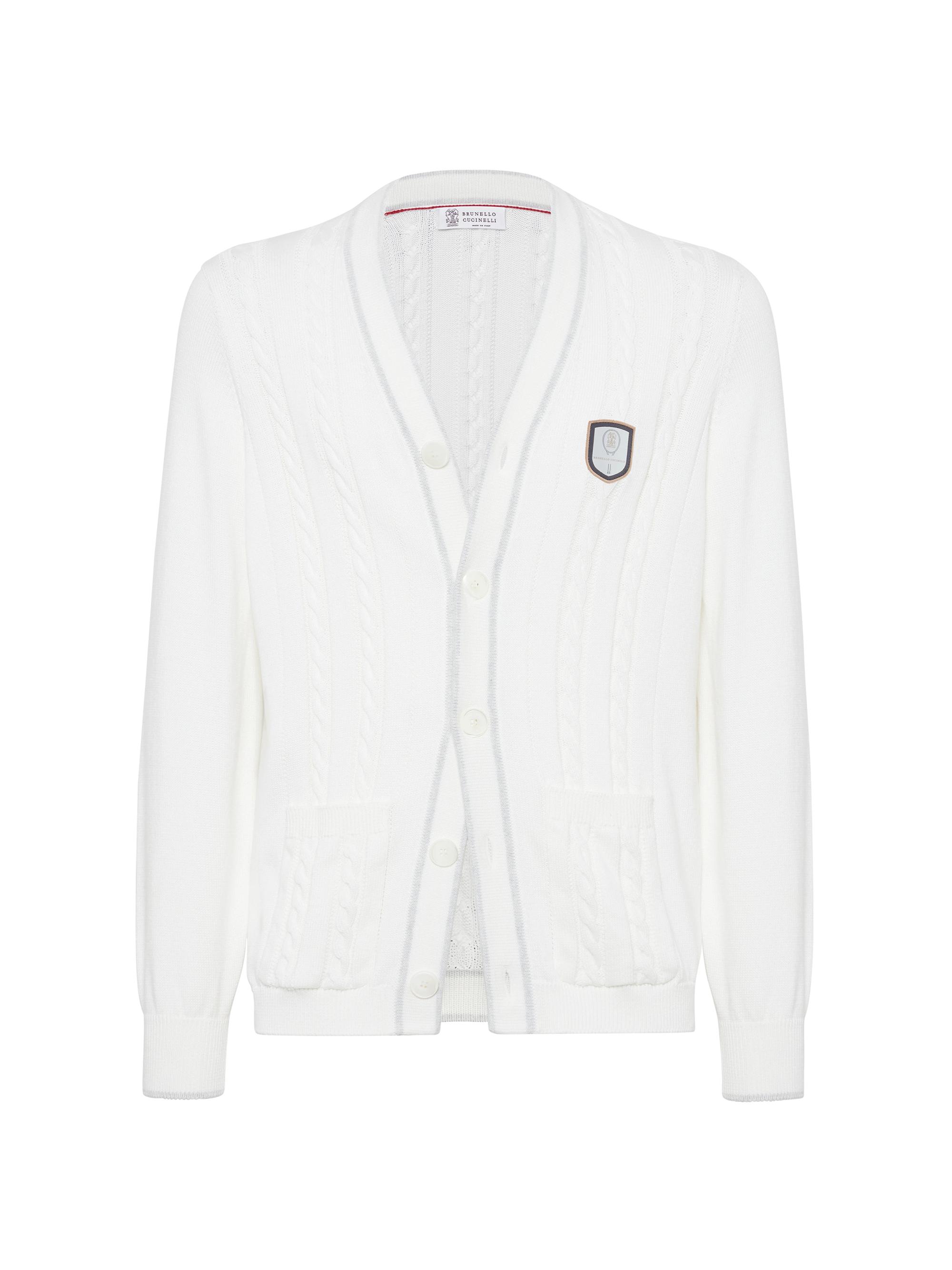 Brunello Cucinelli Men's Cotton Cable Knit Cardigan with Tennis Badge - Panama