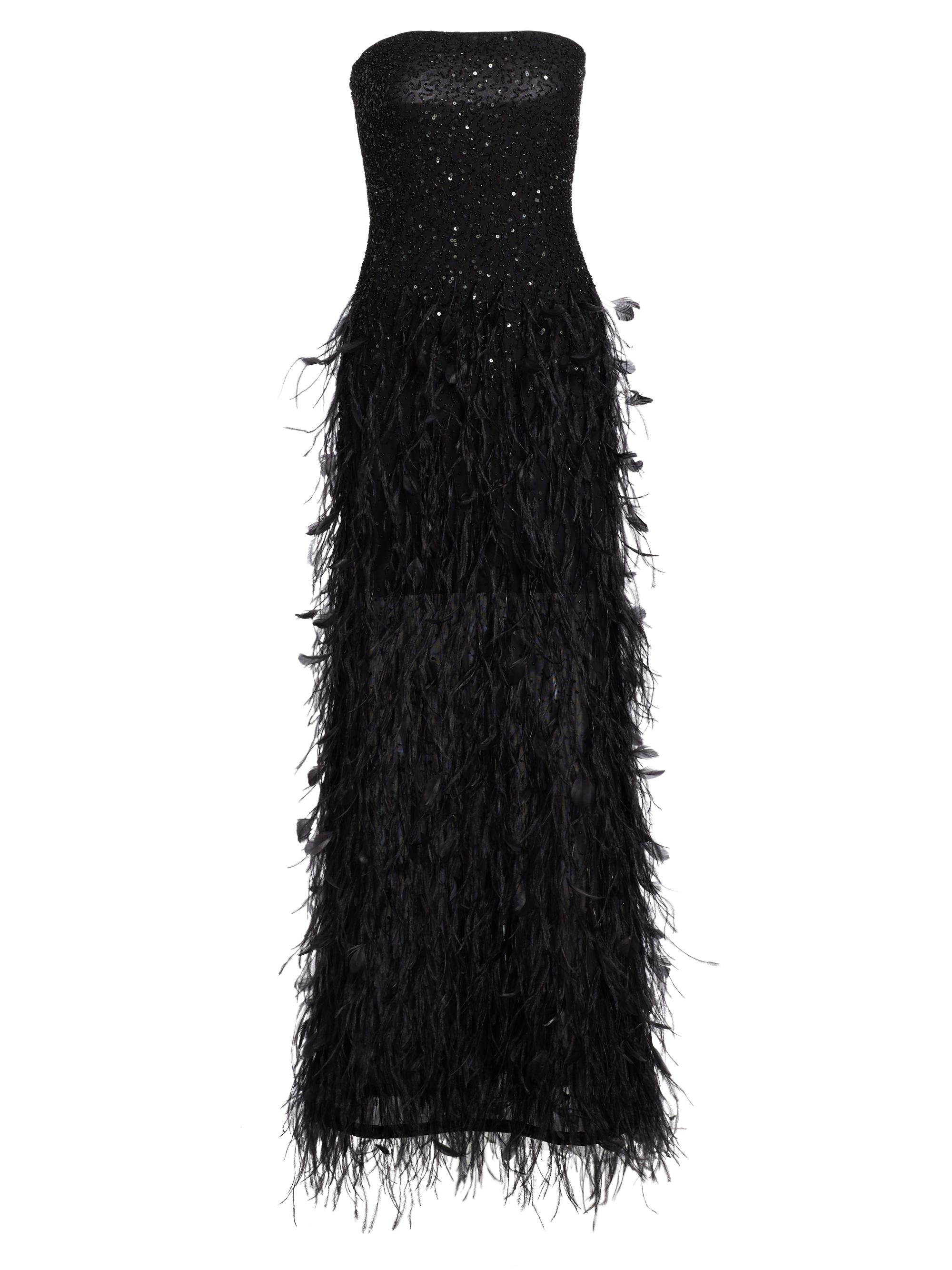 Alice + Olivia Women's Delora Embellished Strapless Feather Gown - Black