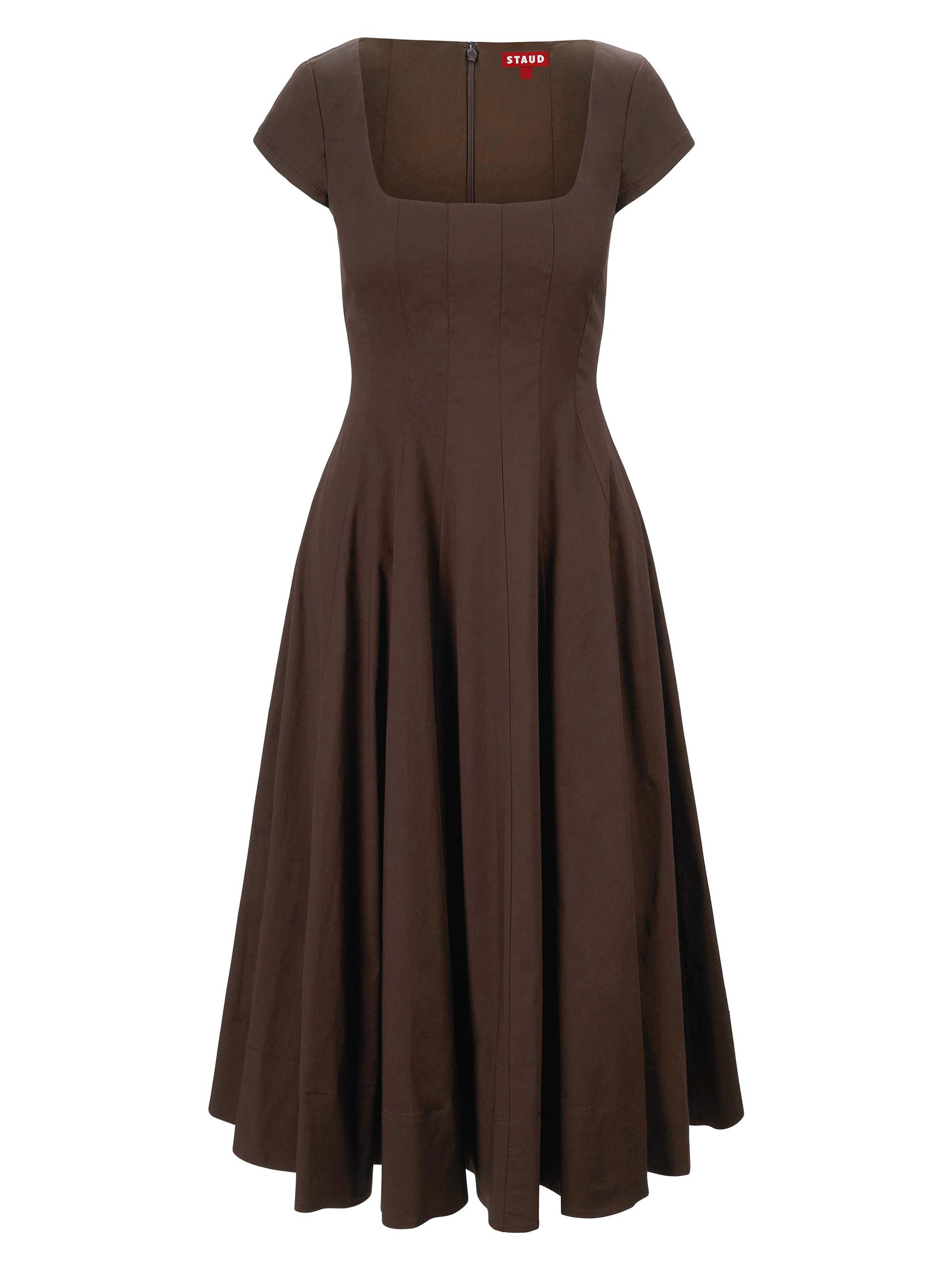 Staud Women's Wells Stretch-Cotton Fit & Flare Midi-Dress - Earth - Women's Clothing