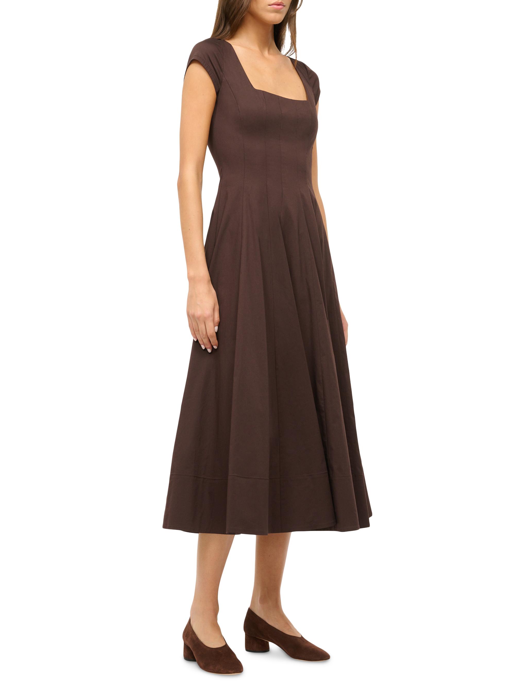 navy blue dress for baby girl Staud Wells Stretch-Cotton Fit & Flare Midi-Dress