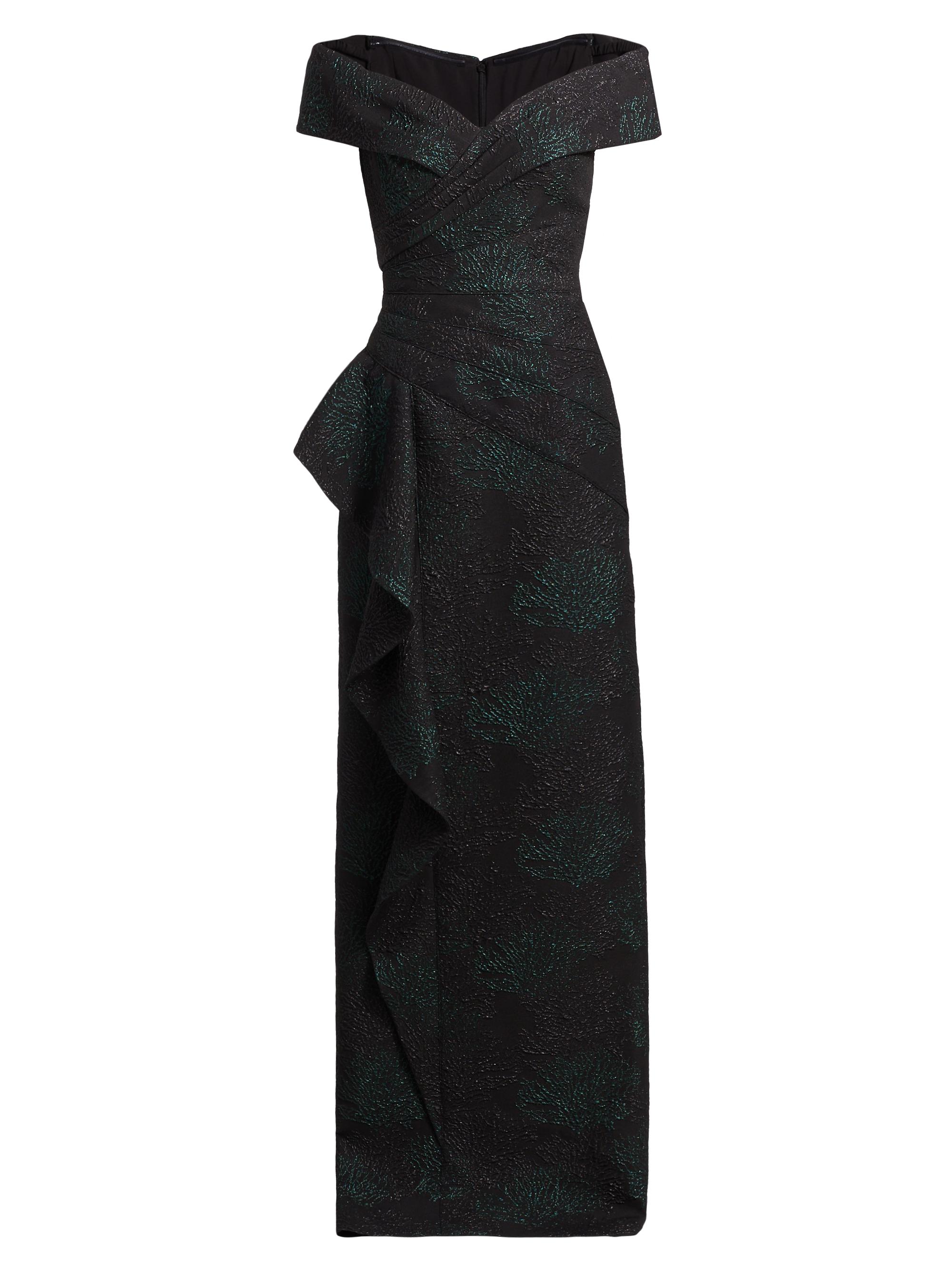 Teri Jon by Rickie Freeman Women's Jacquard Portrait Gown - Green Black
