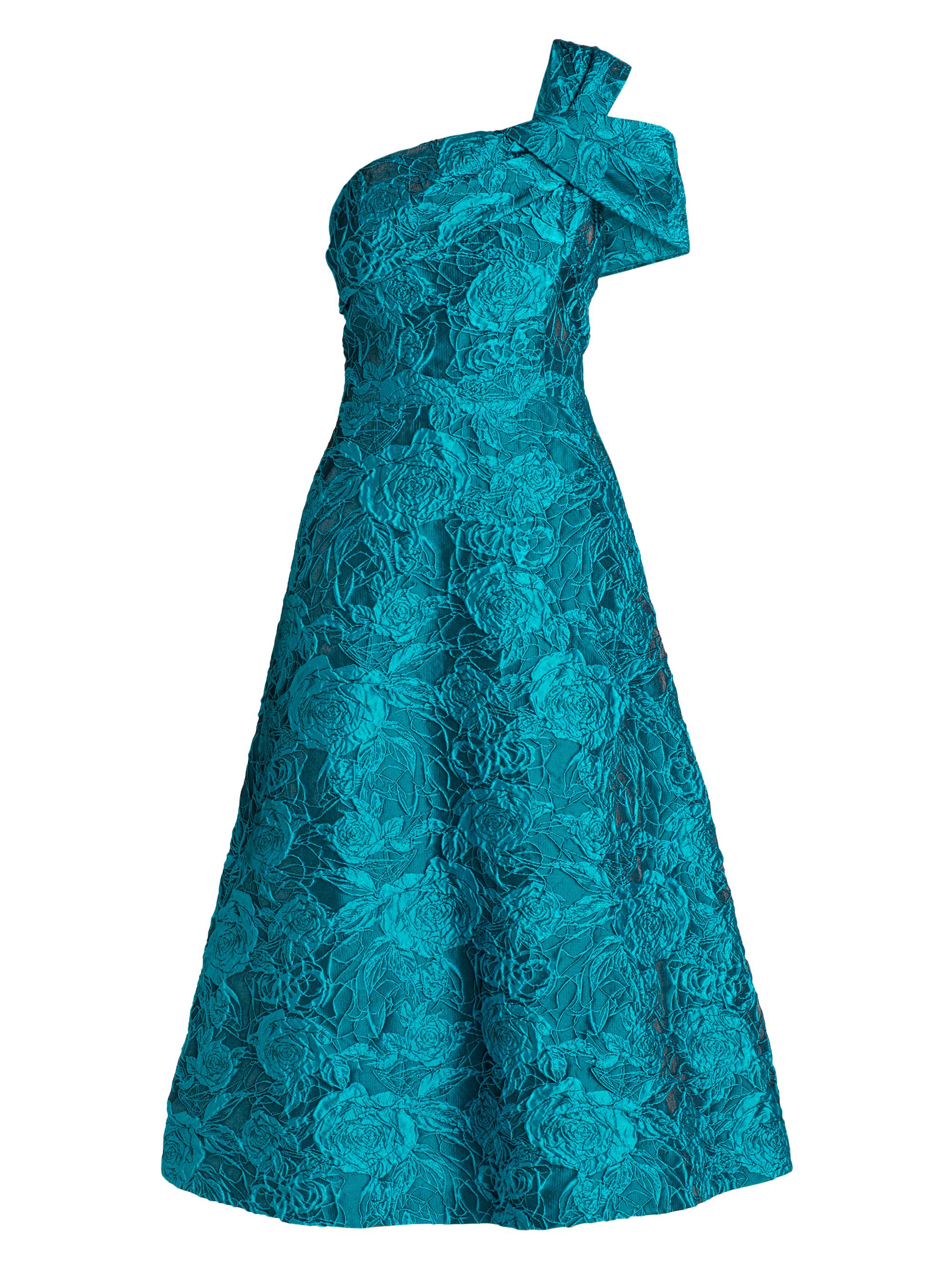 Teri Jon by Rickie Freeman Women's Floral Jacquard One-Shoulder A-Line Midi-Dress - Turquoise