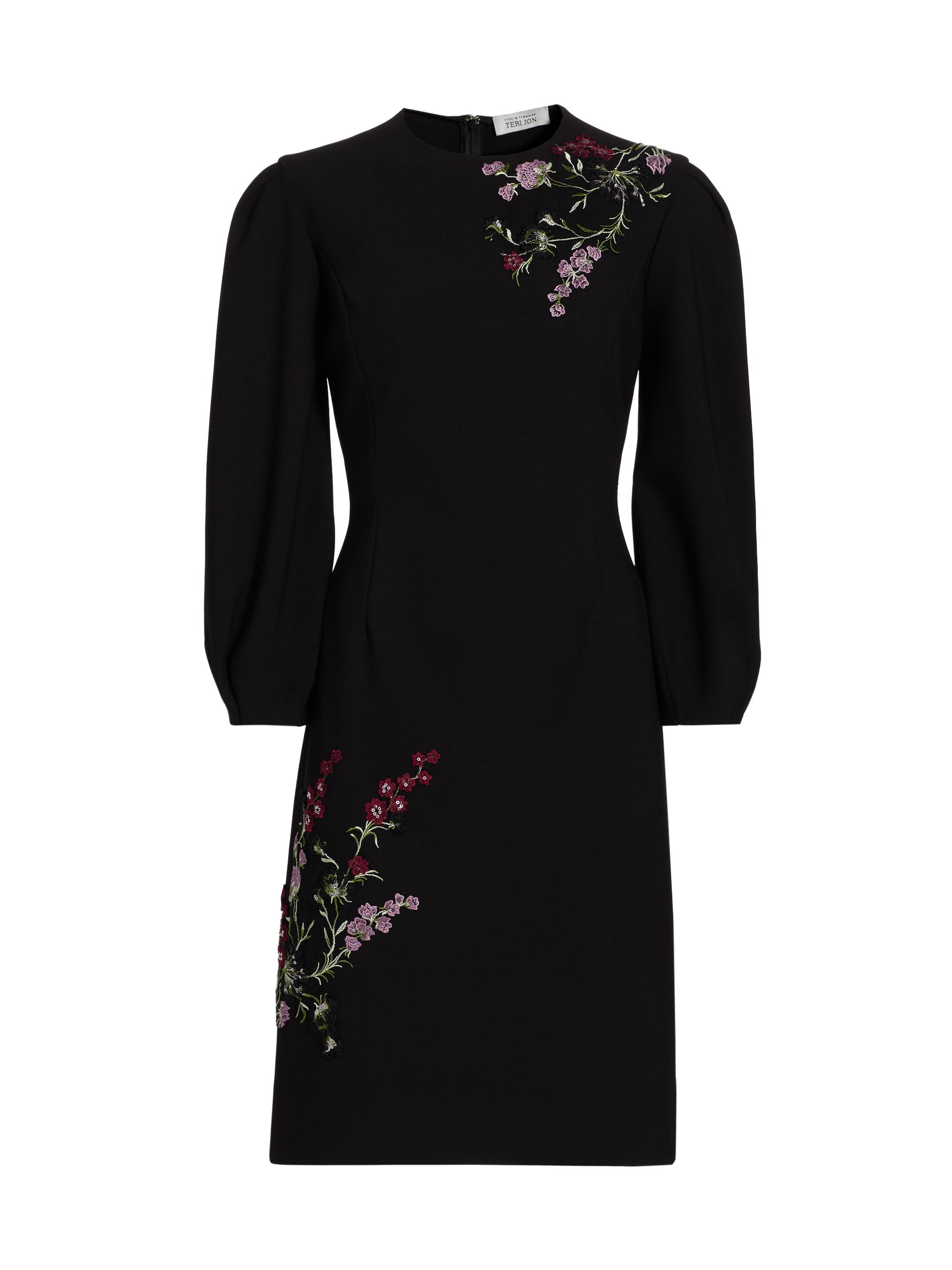 Teri Jon by Rickie Freeman Women's Embroidered Crepe Cocktail Dress - Black