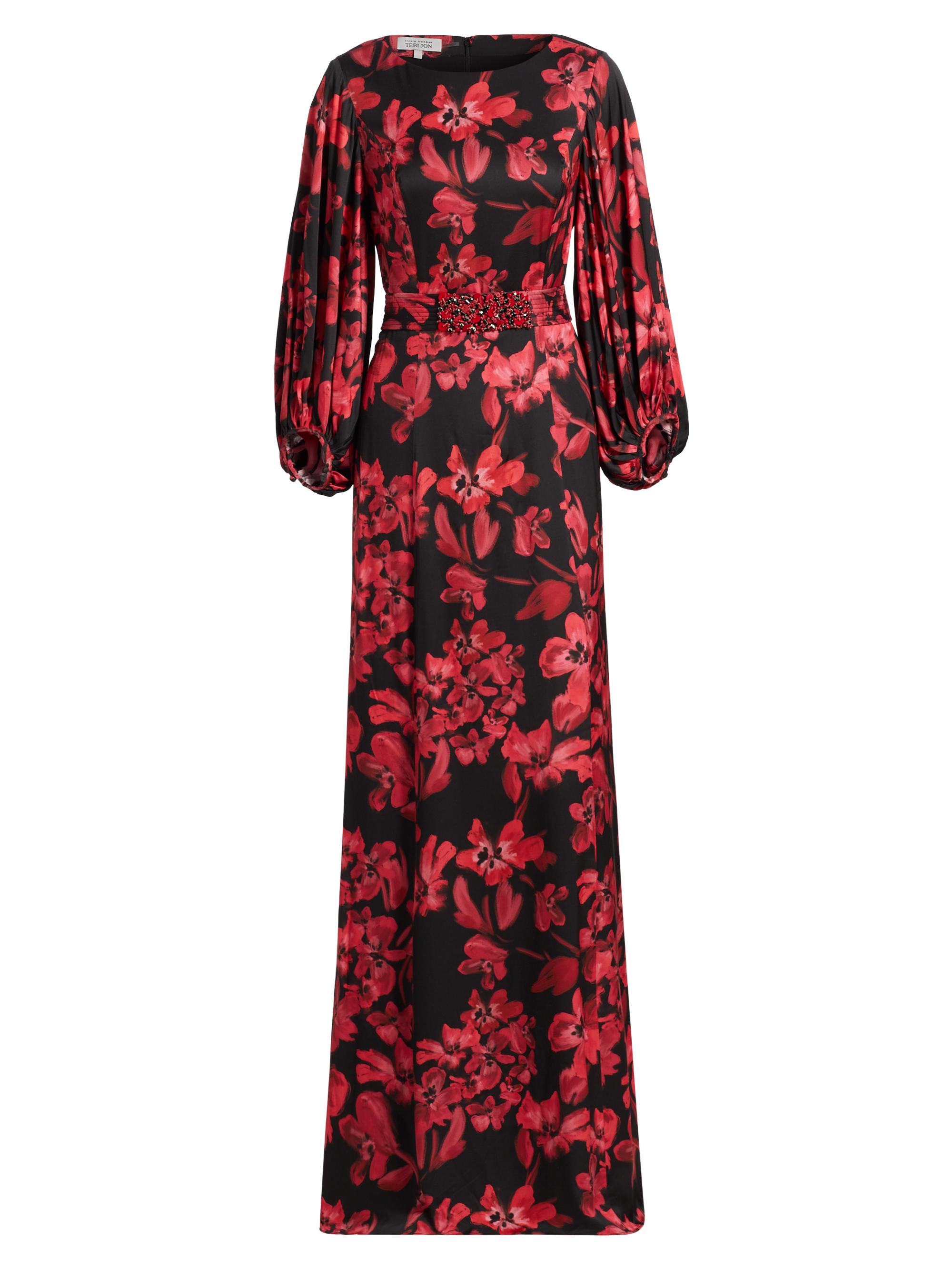 Teri Jon by Rickie Freeman Women's Floral Twill Gown - Black Red