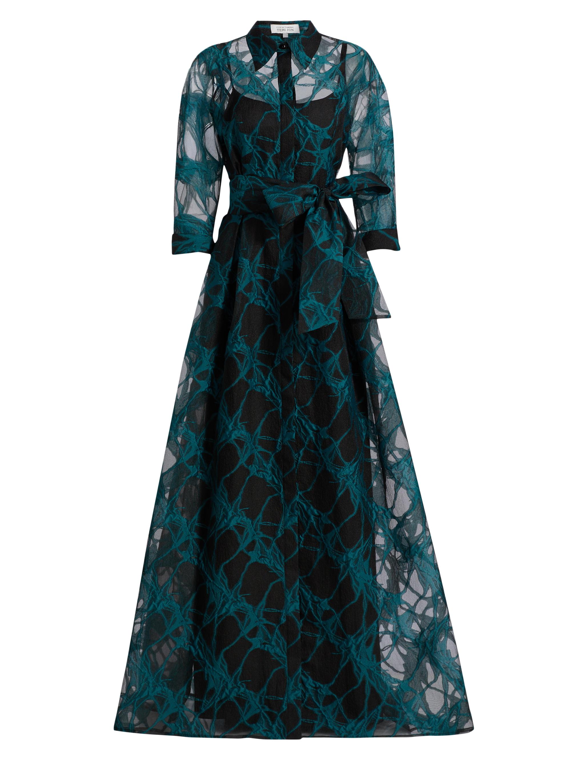 Teri Jon by Rickie Freeman Women's Web Organza Shirtwaist Gown - Black Teal