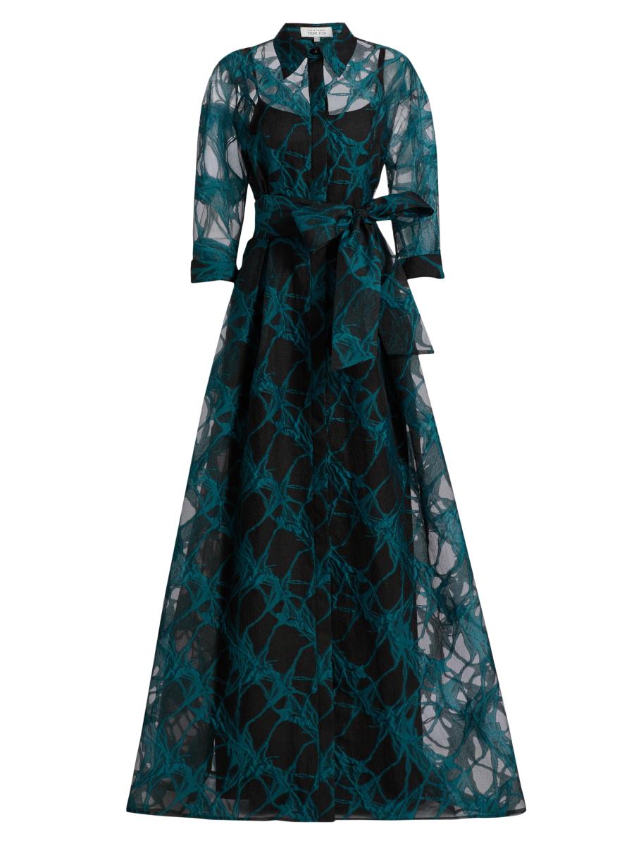 Teri Jon Women's Web Organza Shirtwaist Gown In Green