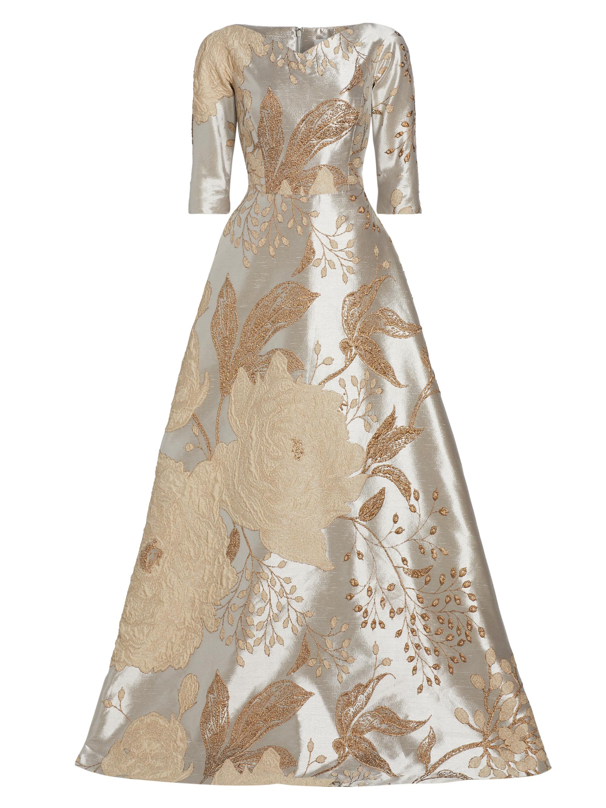 Teri Jon by Rickie Freeman Women's Floral Metallic Jacquard Ballgown - Champagne Multi