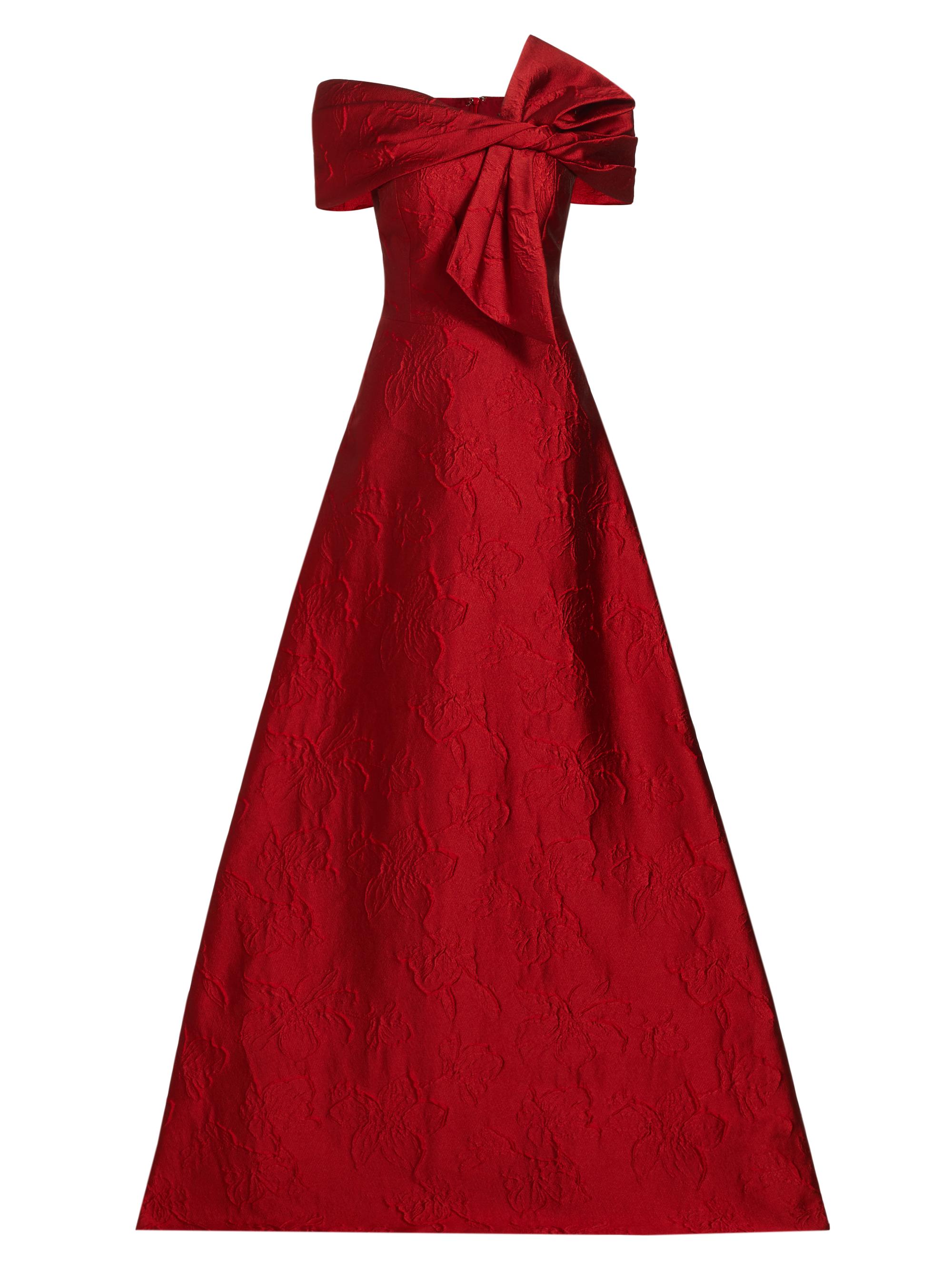 Teri Jon by Rickie Freeman Women's Floral Jacquard Bow-Shoulder Gown - Red