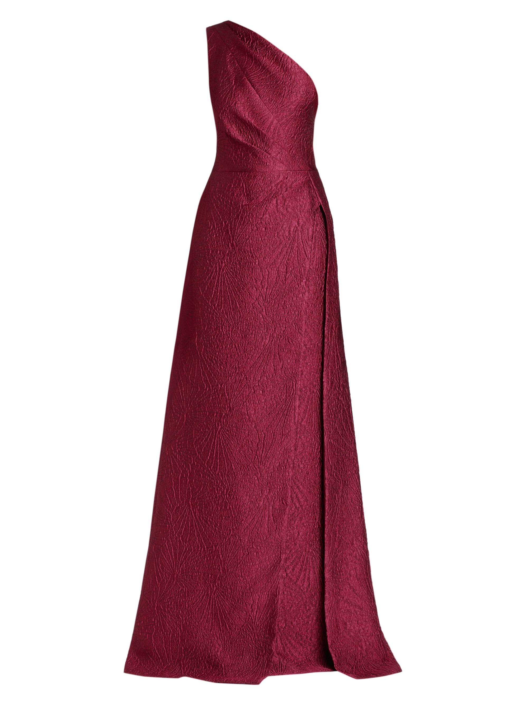 Teri Jon by Rickie Freeman Women's One-Shoulder Jacquard Gown - Cranberry
