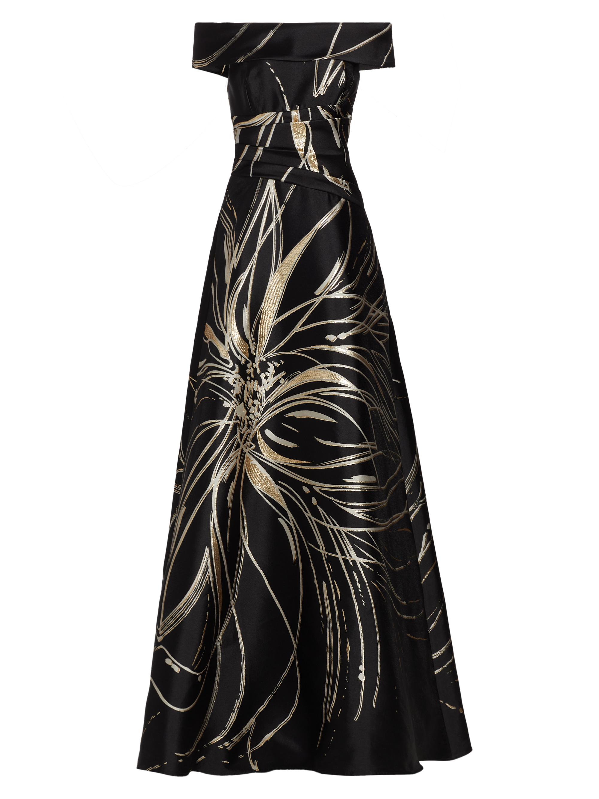 Teri Jon by Rickie Freeman Women's Floral Jacquard A-Line Gown - Black Multi