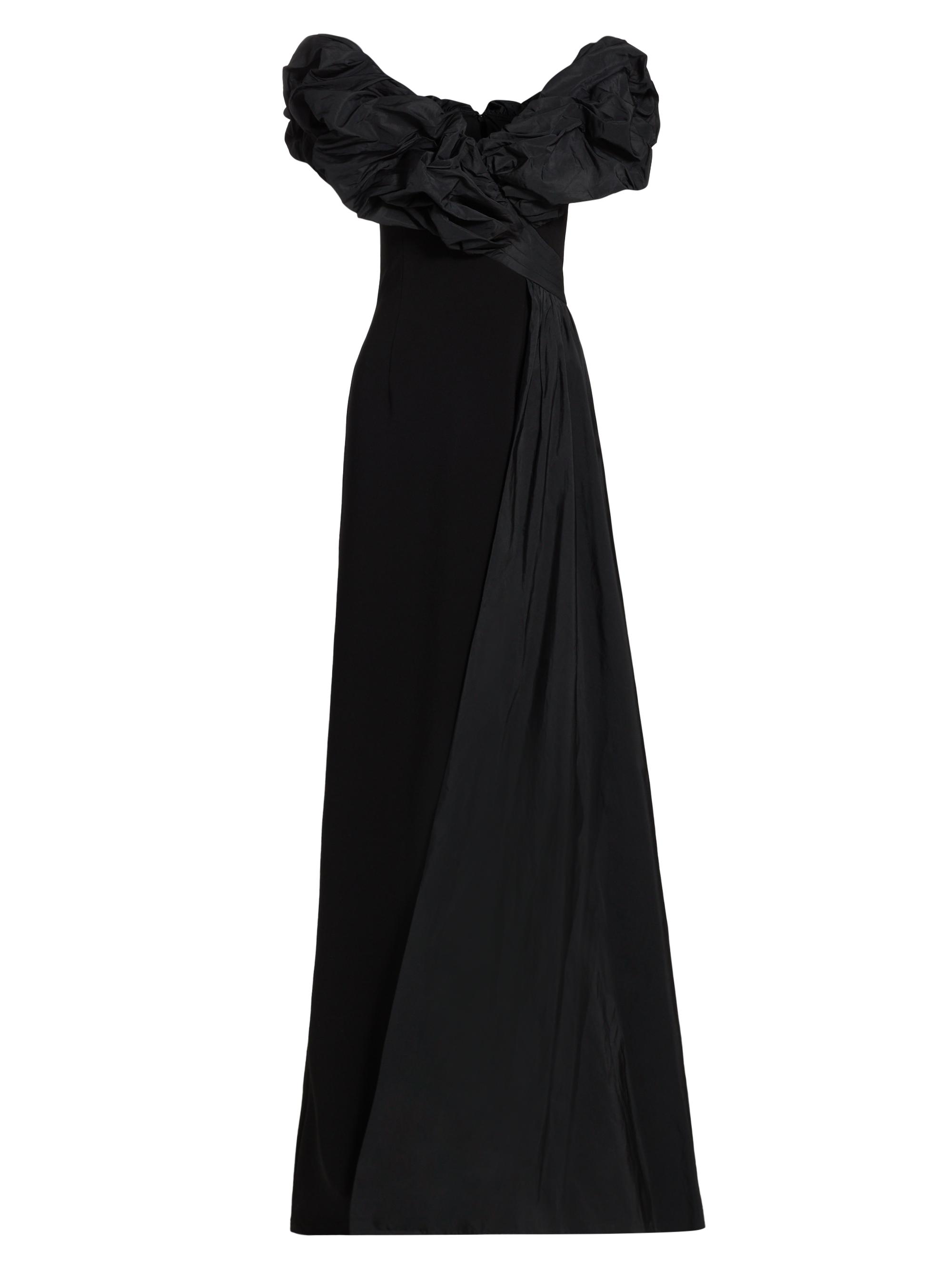 Teri Jon by Rickie Freeman Women's Scrunch Taffeta & Crêpe Off-the-Shoulder Gown - Black