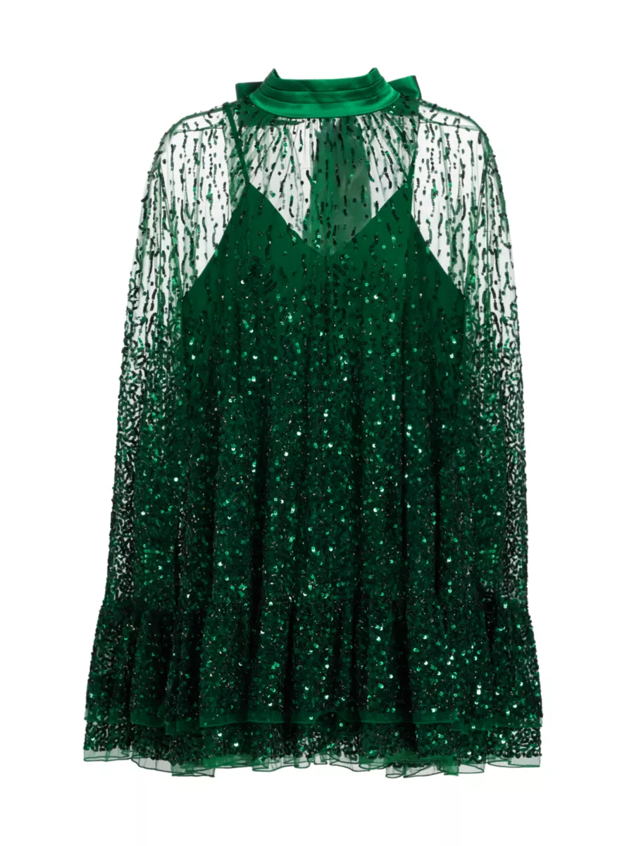 Shop Alice + Olivia Zenon Embellished Tie-Neck Cape Shop Alice + Olivia Zenon Embellished Tie-Neck Cape