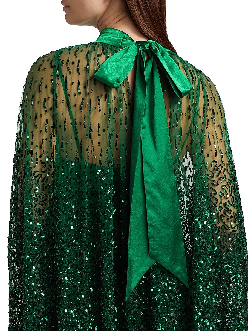 Shop Alice + Olivia Zenon Embellished Tie-Neck Cape Shop Alice + Olivia Zenon Embellished Tie-Neck Cape