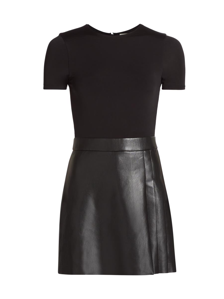 Alice And Olivia Women's Chara Faux Leather Pleated Minidress In Black