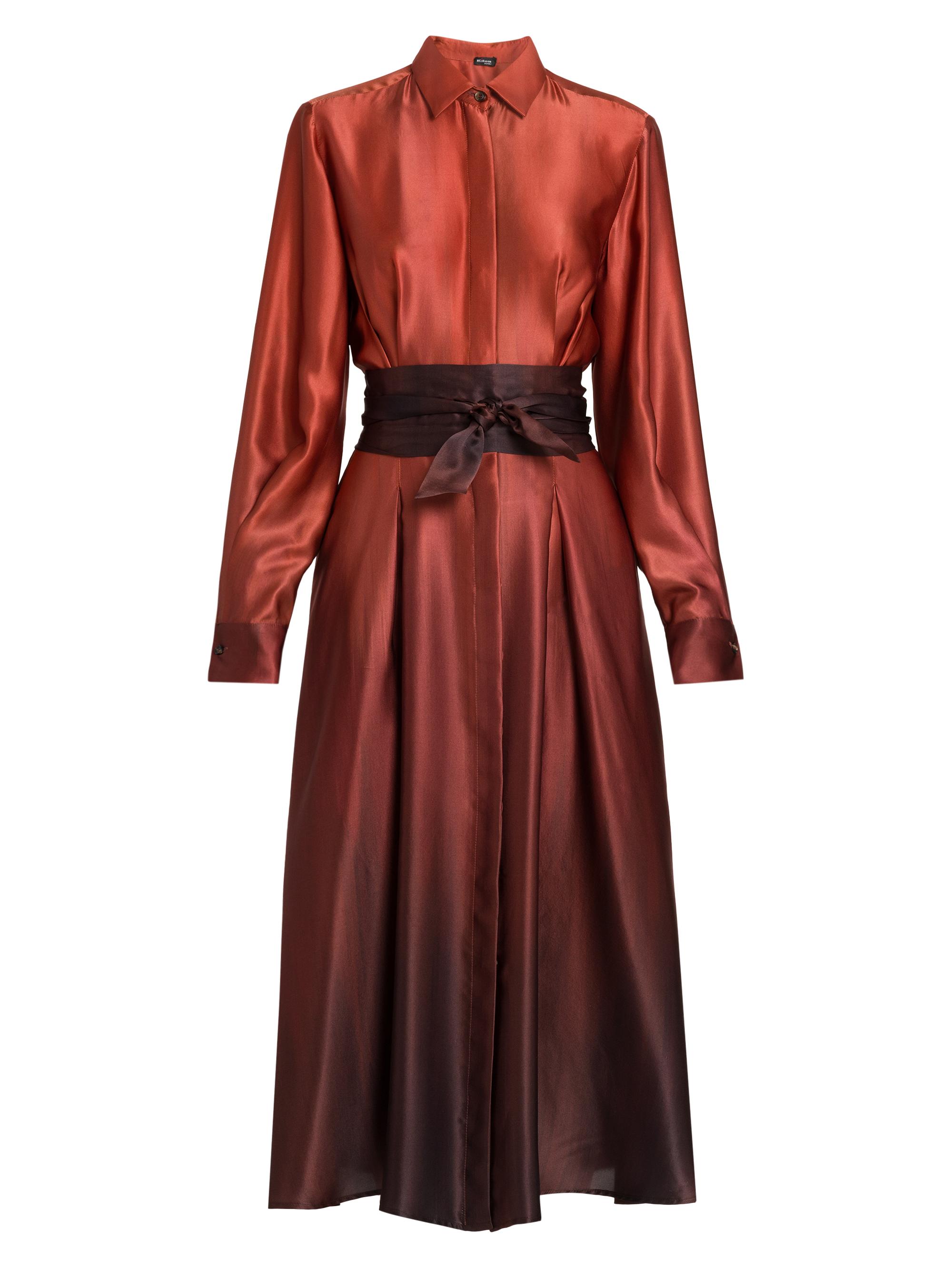 Kiton Women's Ombré Silk Tie-Waist Shirtdress - Cherry Bordeuax