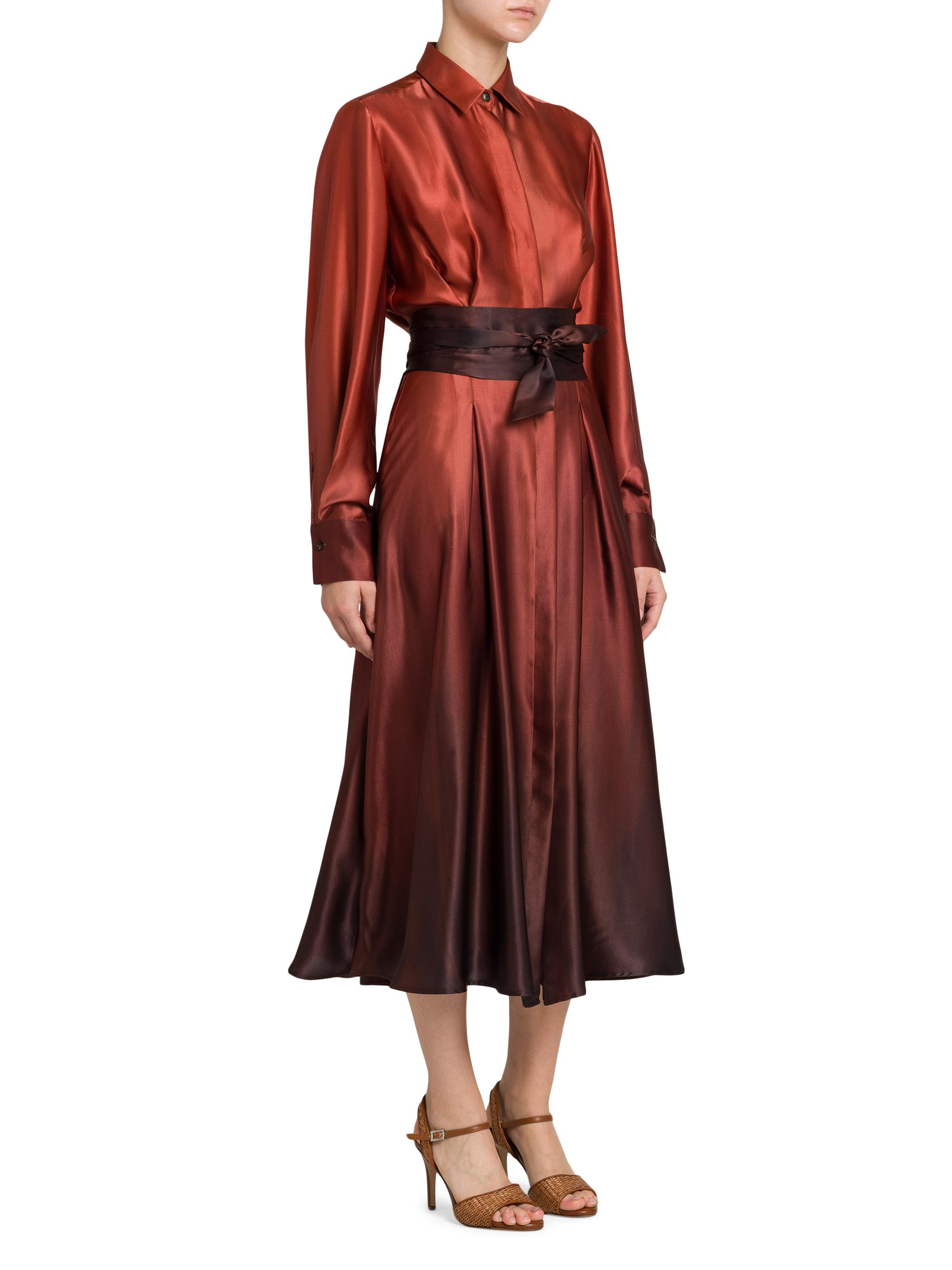 Kiton Women's Ombré Silk Tie-Waist Shirtdress - Cherry Bordeuax | Thumbnail 4