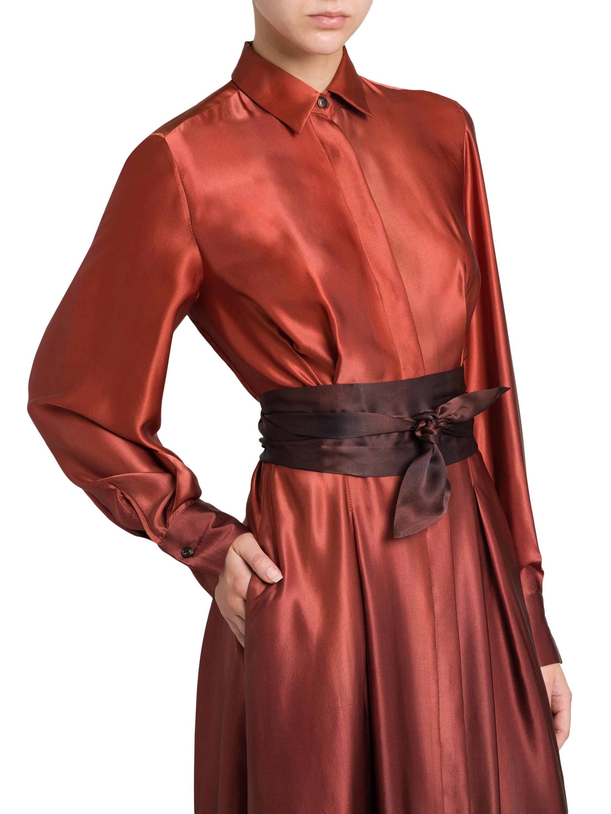 Kiton Women's Ombré Silk Tie-Waist Shirtdress - Cherry Bordeuax | Thumbnail 6