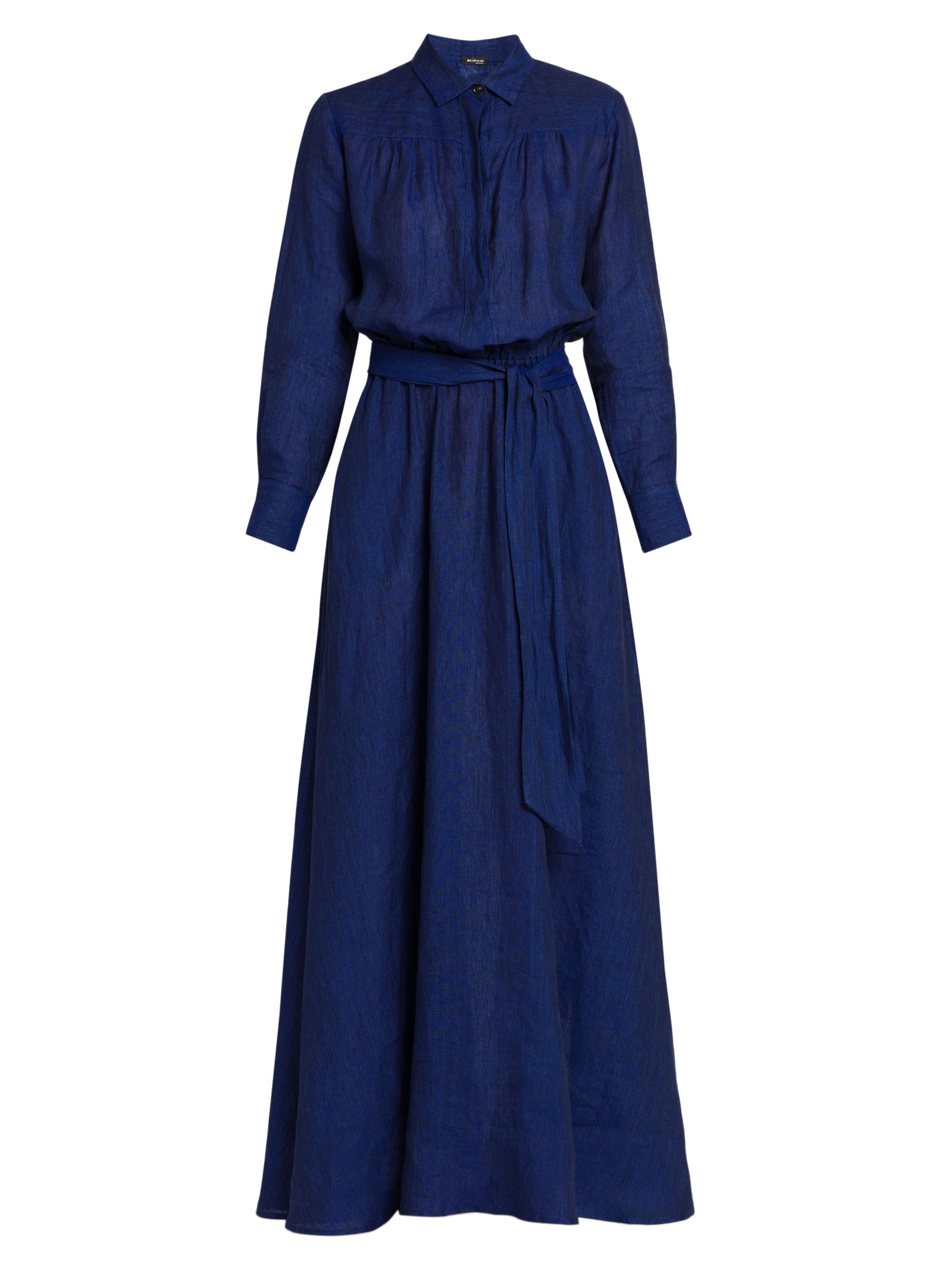 Kiton Women's Linen Tie-Waist Shirtdress - Blue