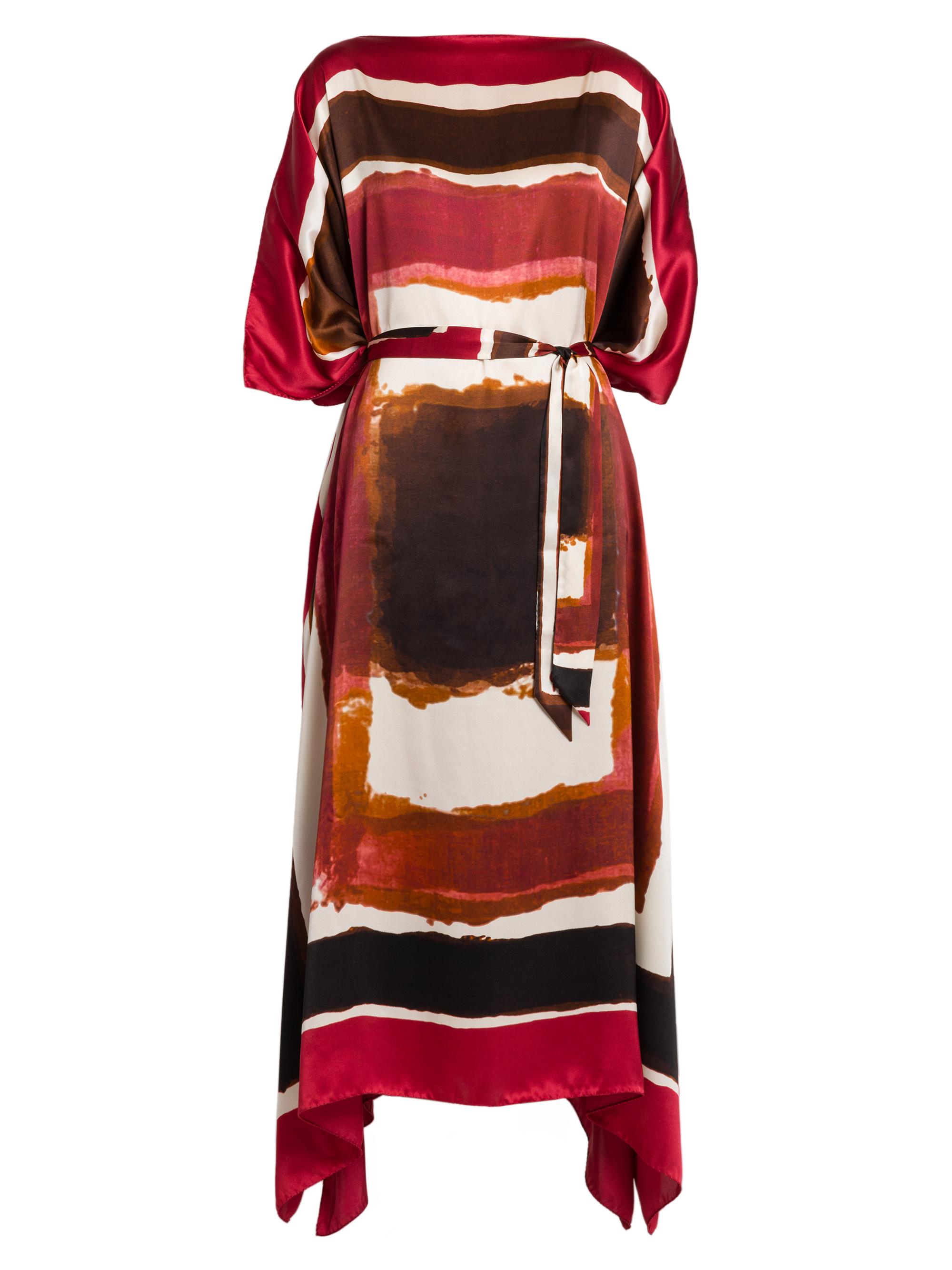 Kiton Women's Graphic Silk Tie-Waist Caftan - Cherry