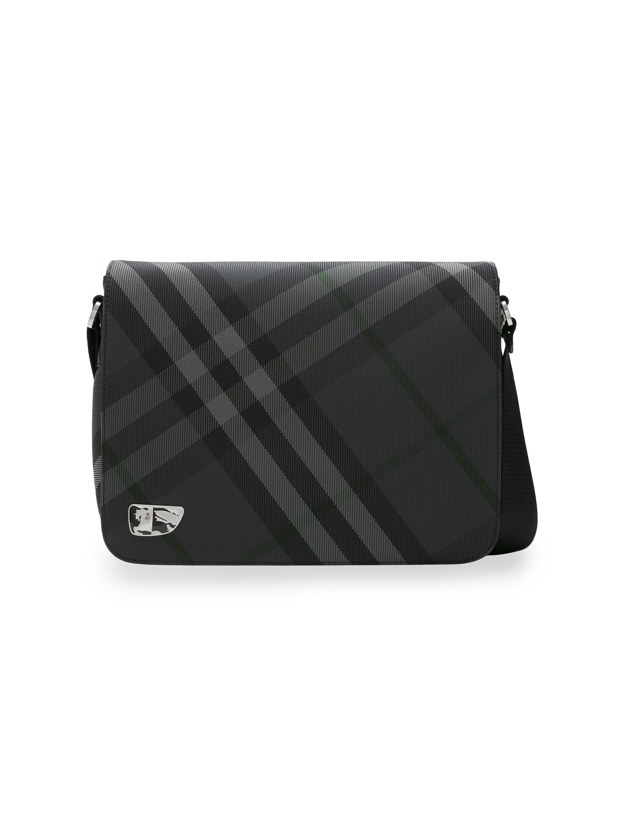 Burberry Men's Grid Check Messenger Bag - Charcoal