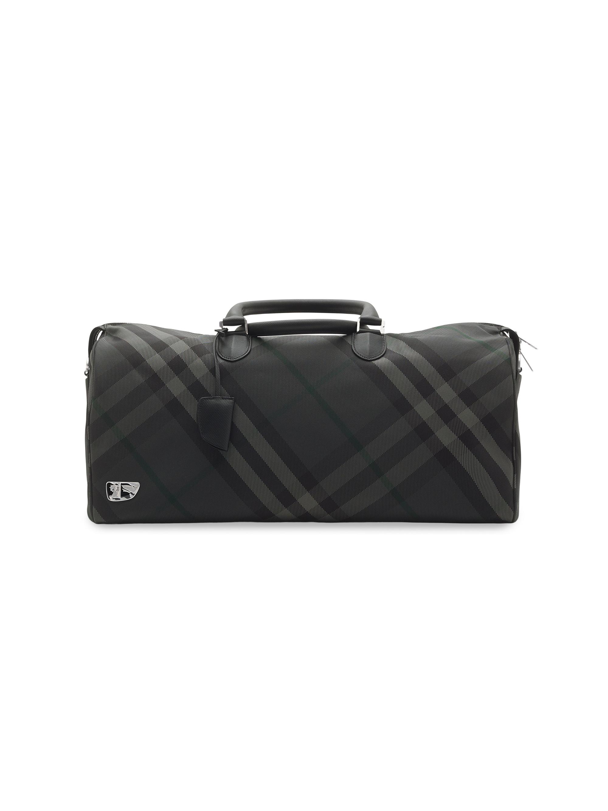 Burberry Men's Grid Check Duffel Bag - Charcoal