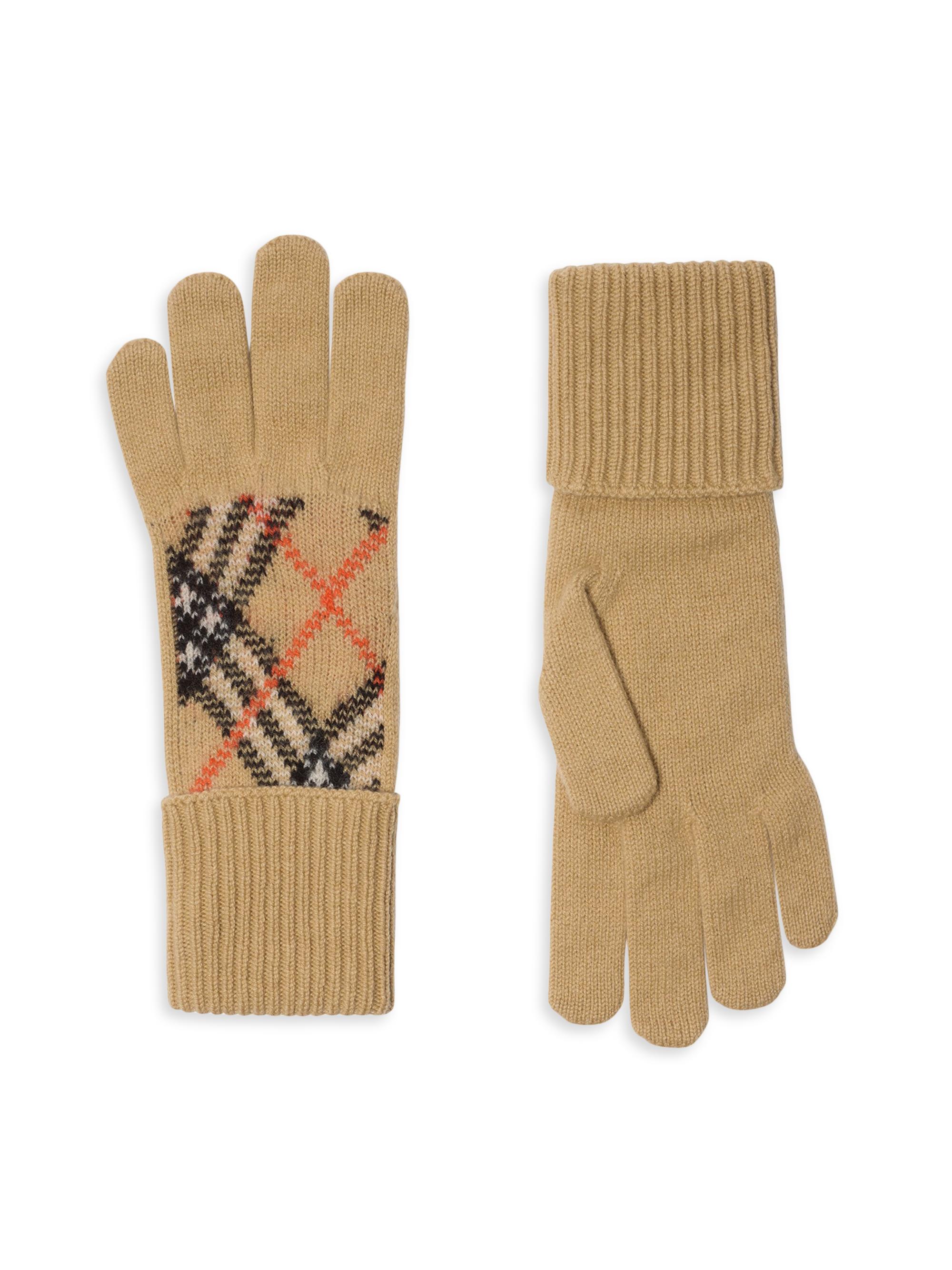 Burberry Men's Check Cashmere Blend Gloves - Sand