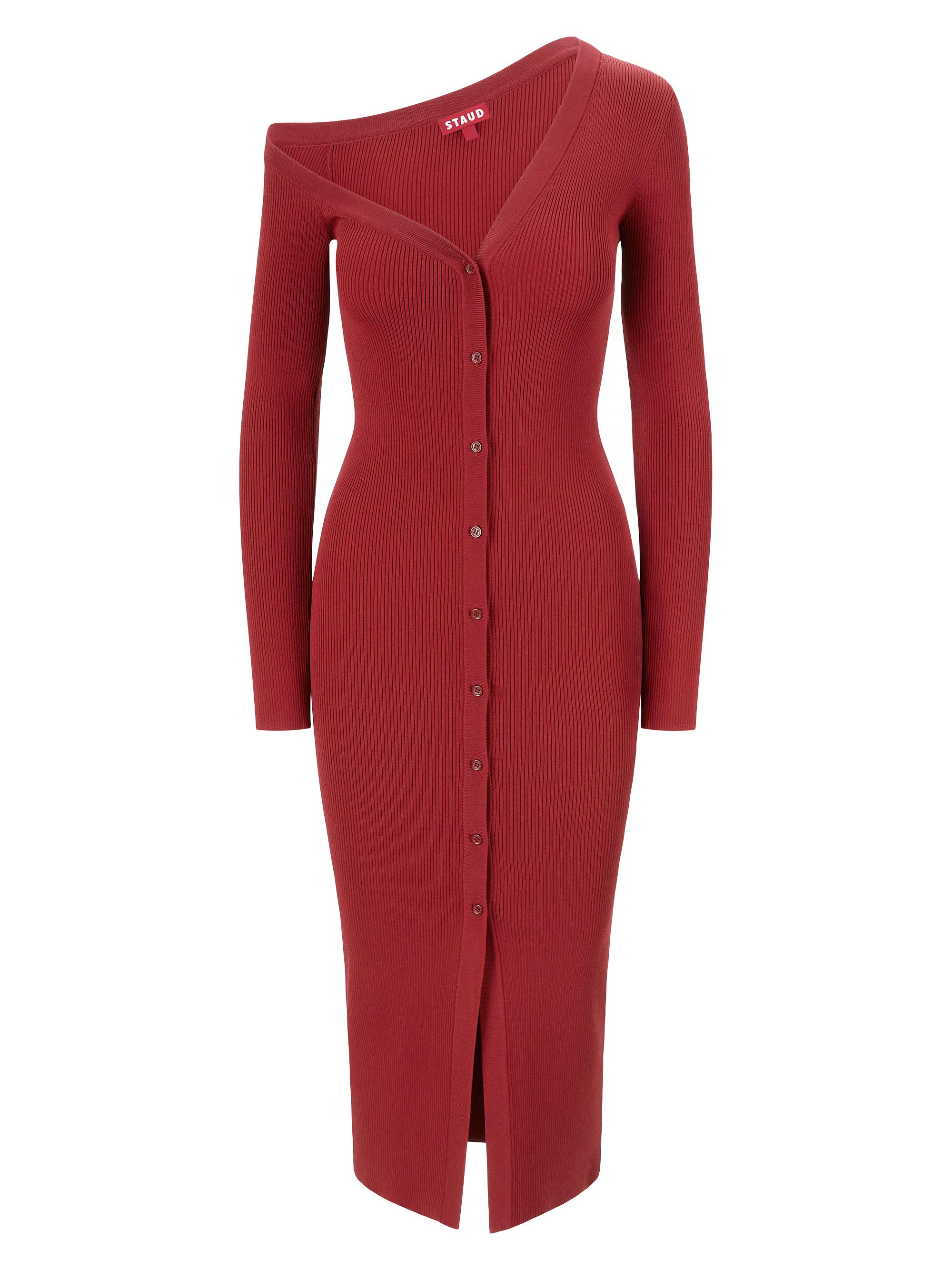 Staud Women's Craftsman Asymmetric Rib-Knit Midi-Dress - Syrah