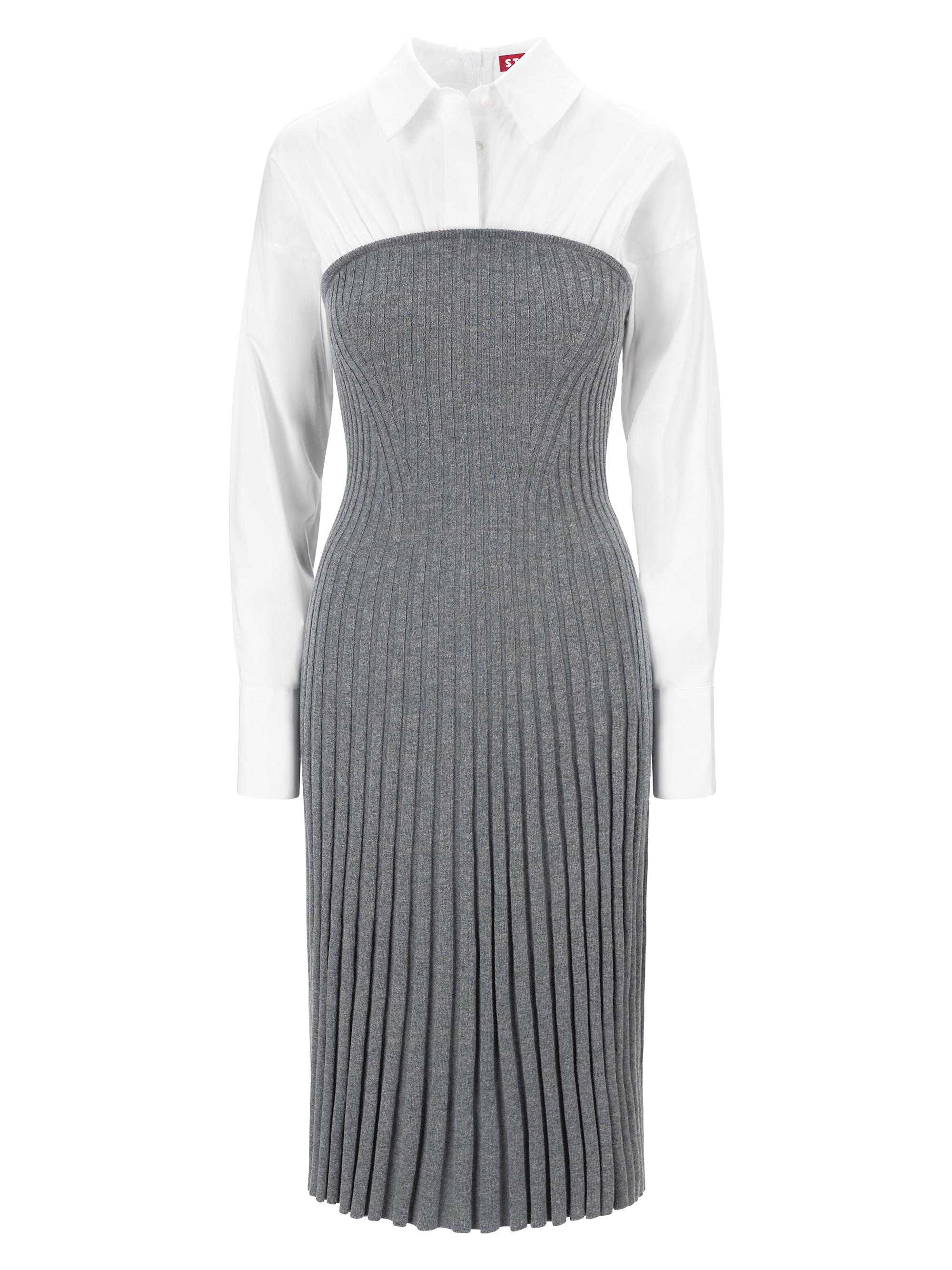 Staud Women's O'Keefe Wool-Blend Midi-Dress - Charcoal White