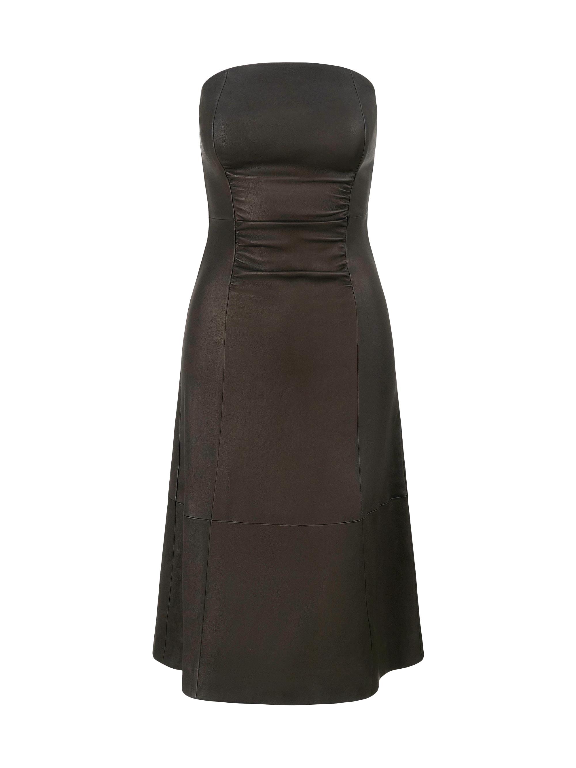 Staud Women's Bowery Leather Strapless Midi-Dress - Tiramisu