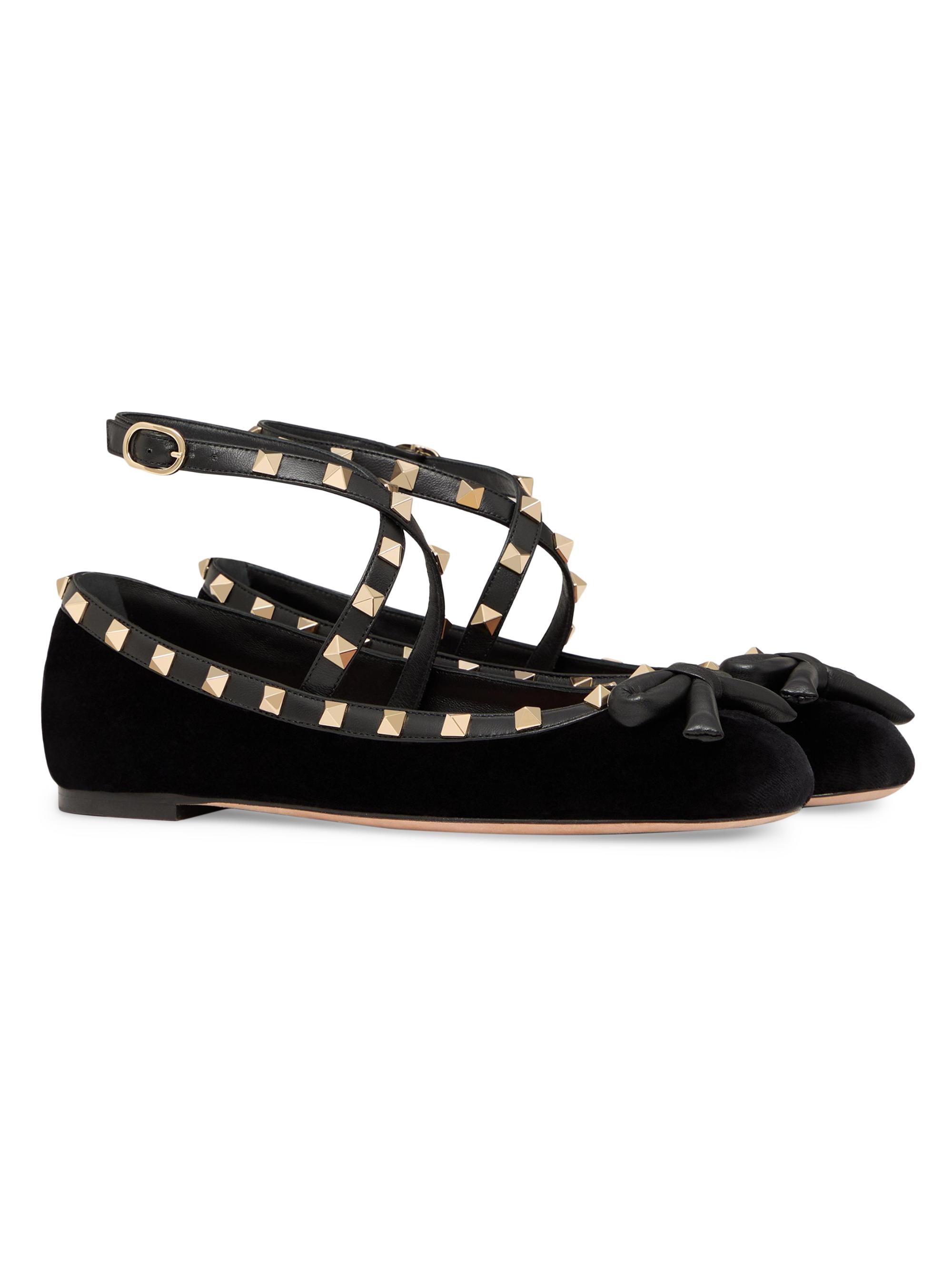 Valentino Garavani Rockstud 5MM Velvet Ballerina Flats | Saks