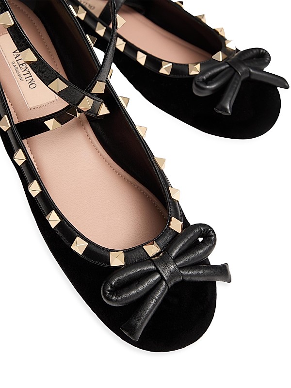 Shop Valentino Garavani Rockstud 5MM Velvet Ballerina Flats Shop Valentino Garavani Rockstud 5MM Velvet Ballerina Flats