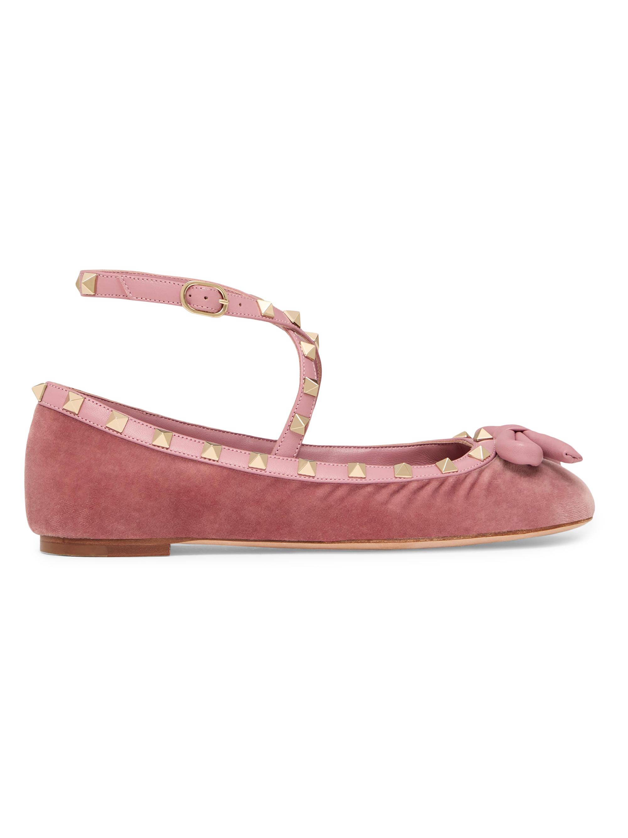 Valentino Garavani Women's Rockstud 5MM Velvet Ballerina Flats - Pink