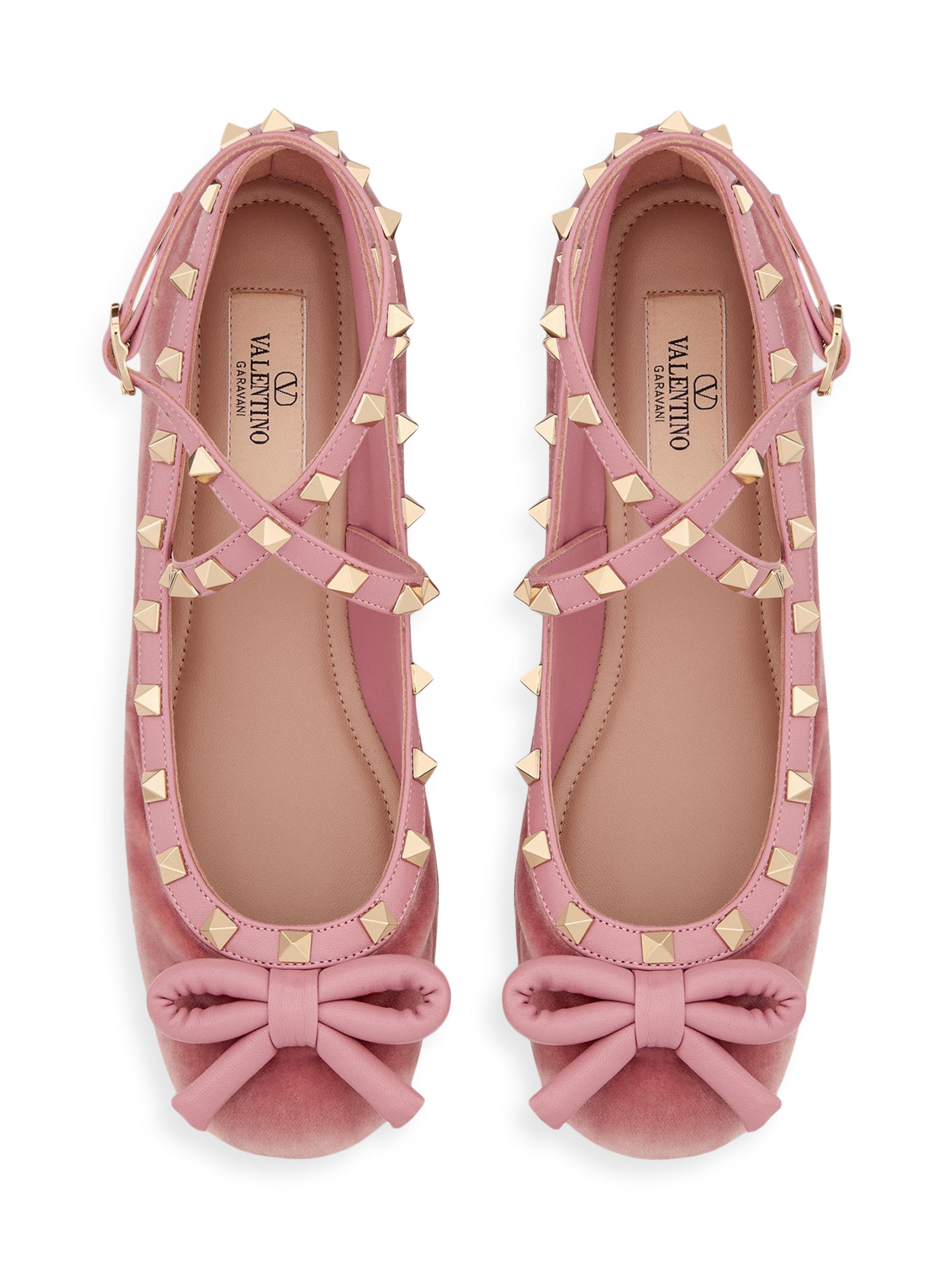 Valentino Garavani Rockstud 5MM Velvet Ballerina Flats | Saks