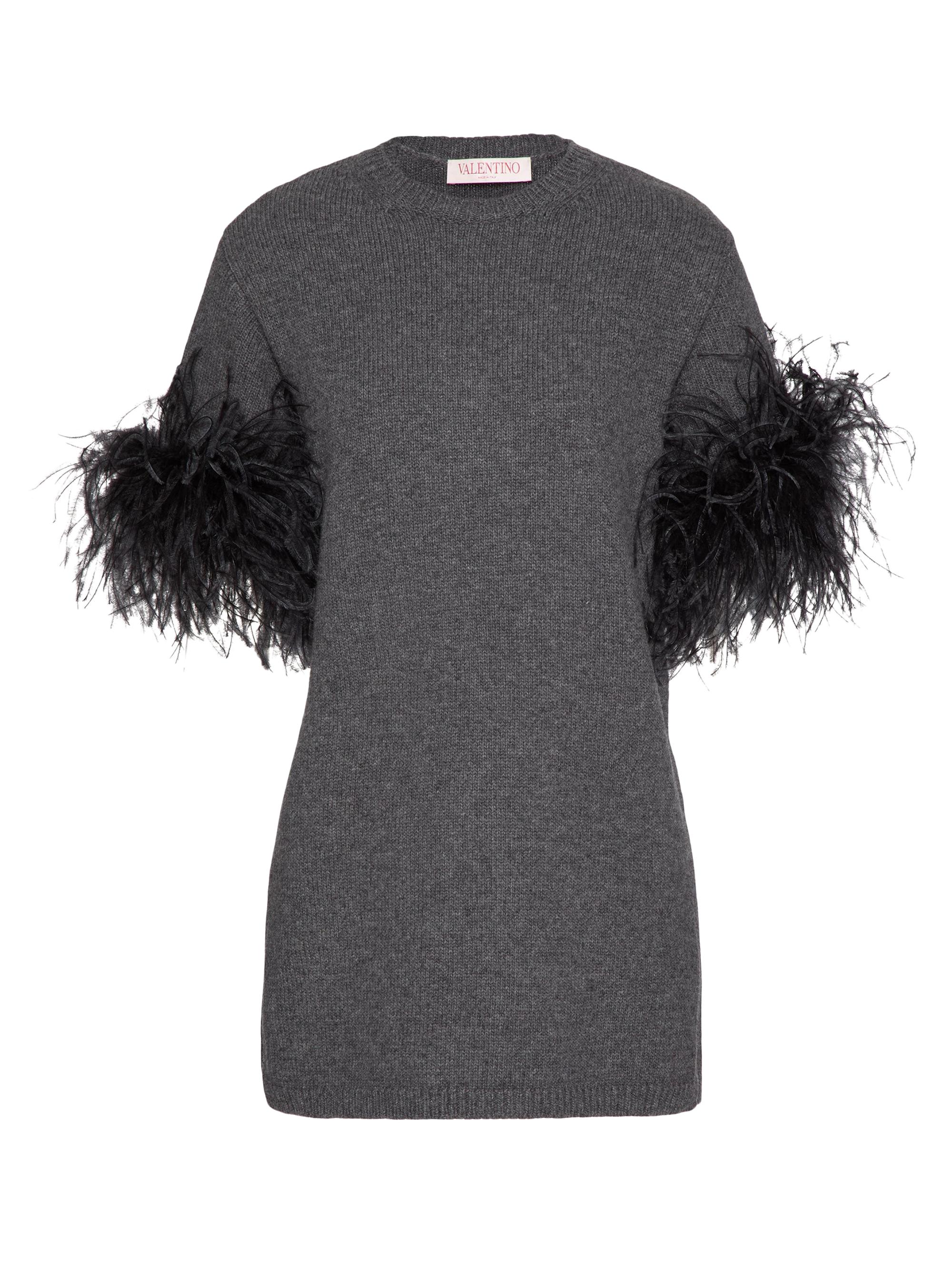 Valentino Garavani Women's Wool Sweater with Feathers - Dark Grey