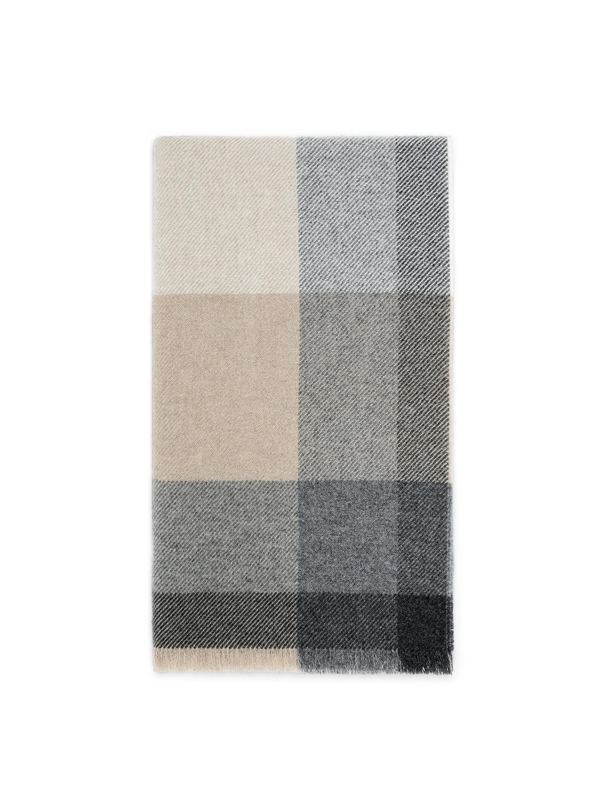 Brunello Cucinelli Men's Wool and Cashmere Checked Twill Scarf - Grey