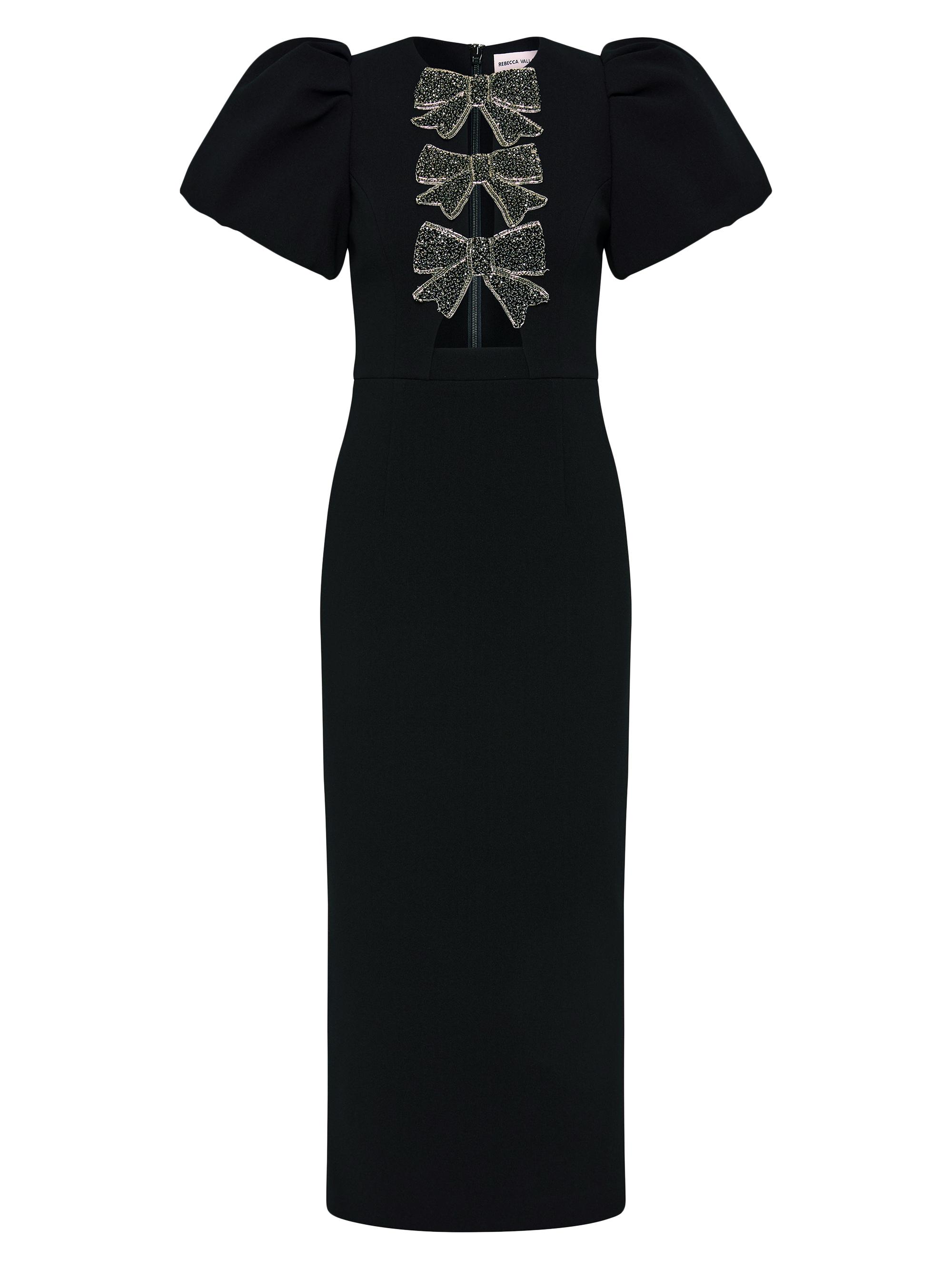 Rebecca Vallance Women's Eliana Crystal-Embellished Velvet Puff-Sleeve Midi-Dress - Black