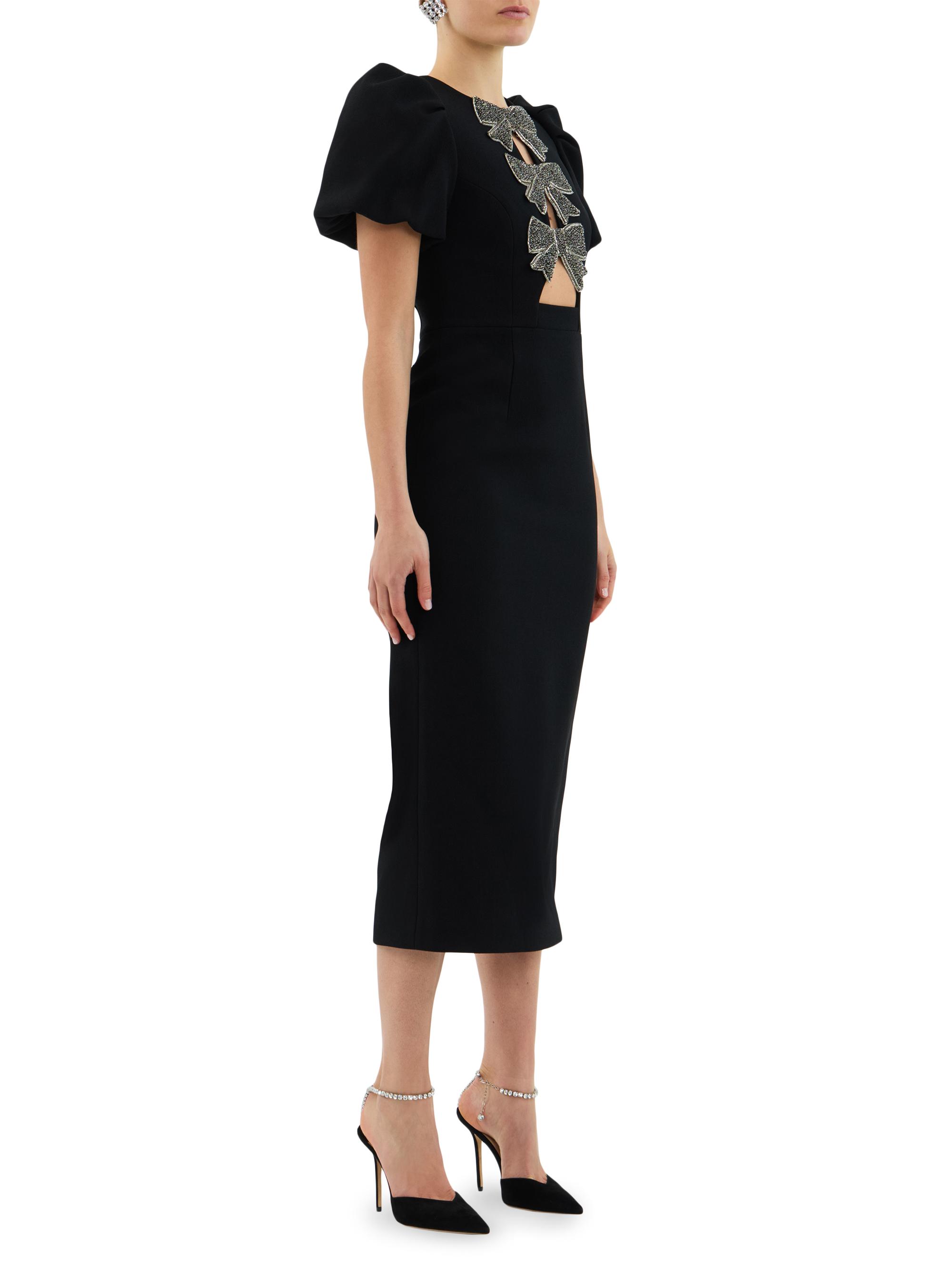 Rebecca Vallance Eliana Crystal-Embellished Velvet Puff-Sleeve Midi-Dress |  Saks Fifth Avenue