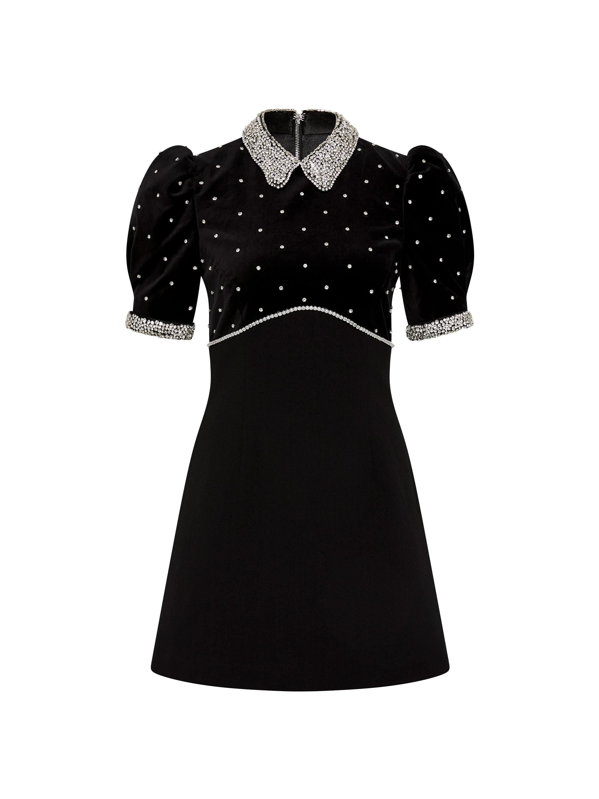Rebecca Vallance Women's Giovanna Crystal-Embellished Velvet Short-Sleeve Minidress - Black