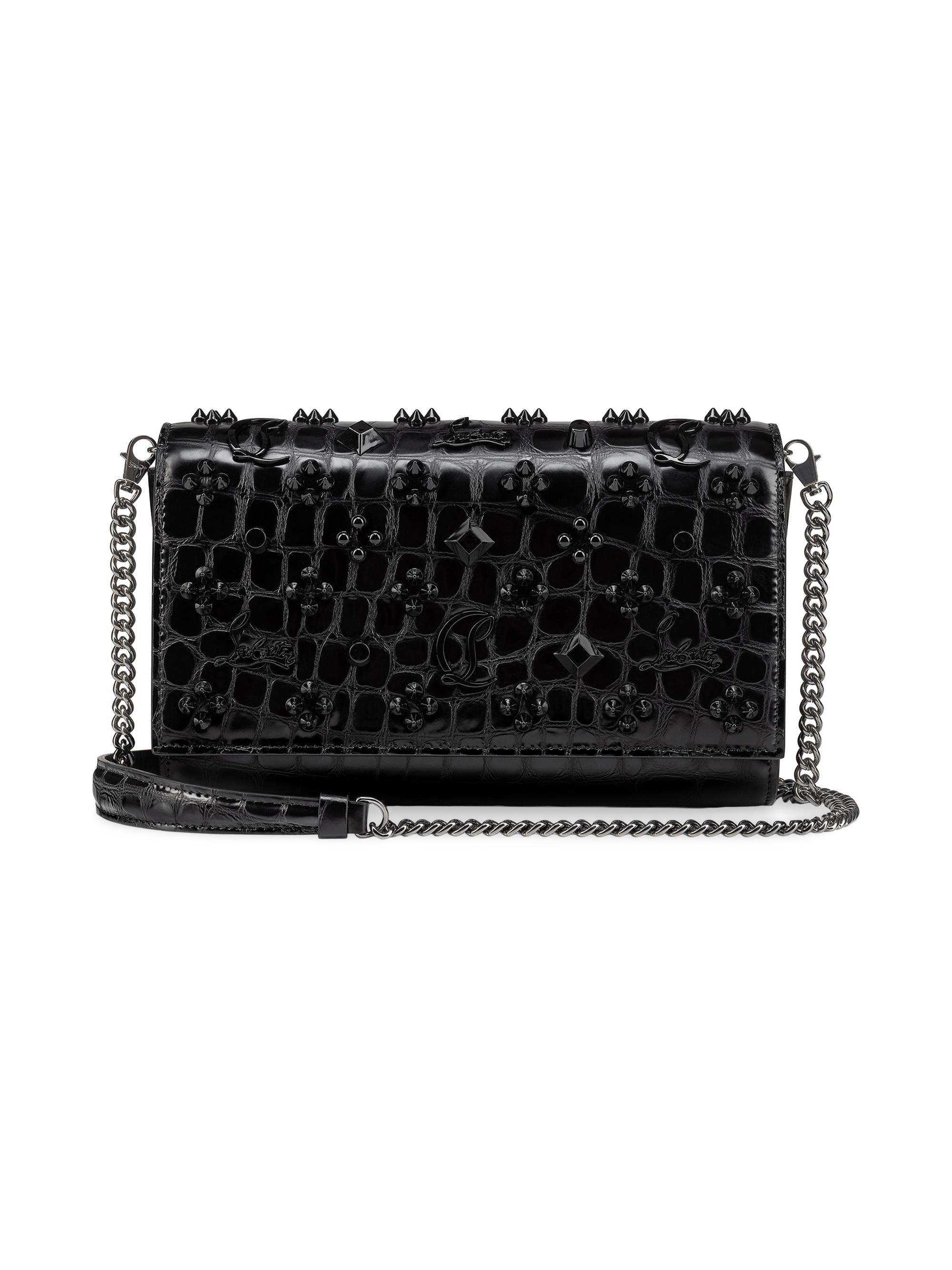 Christian Louboutin Women's Paloma Croc-Embossed Patent Leather Chain Wallet - Black