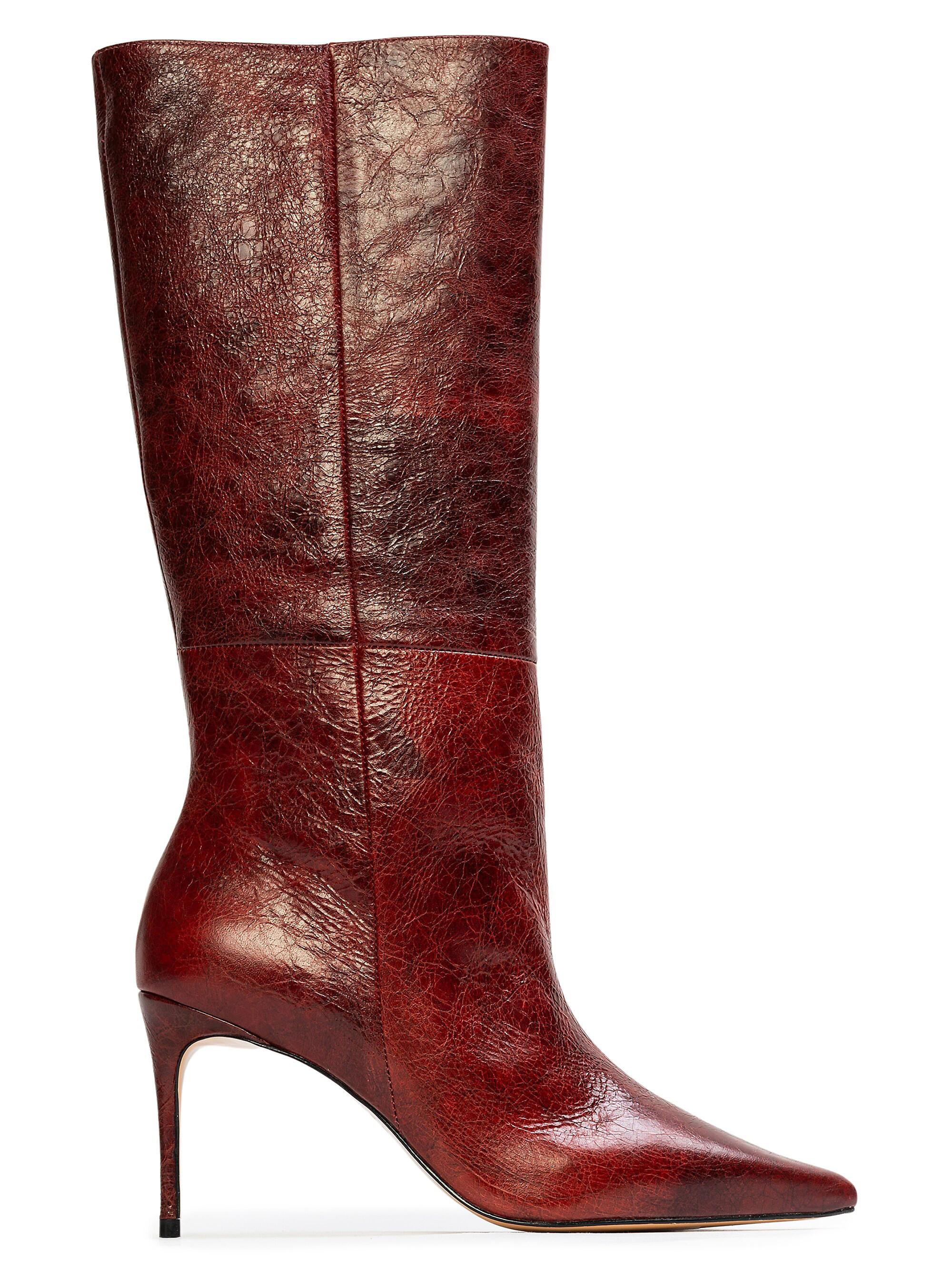 Black Suede Studio Women's Friday 80MM Leather Boots - Rust Crinkle Leather