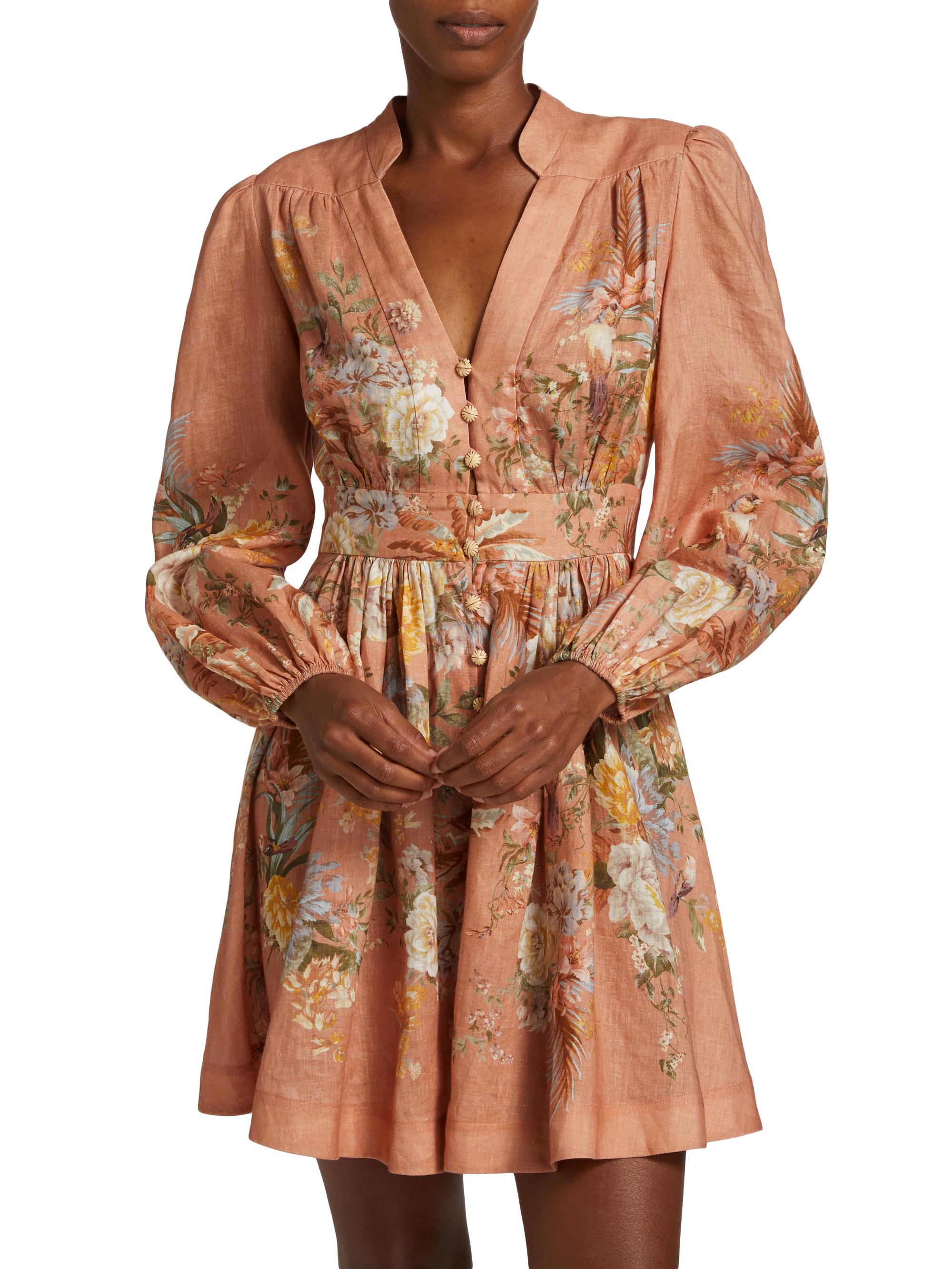 Zimmermann Tallow Linen Button-Front Minidress | Saks Fifth Avenue
