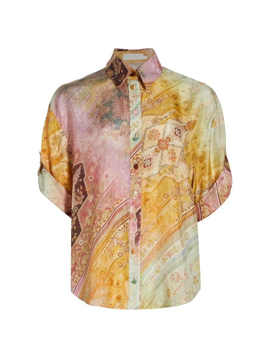 Tシャツ・カットソー Zimmermann Two-tone silk Tranquillity shirt Zimmermann Tranquillity silk shirt asymmetrical hem | The