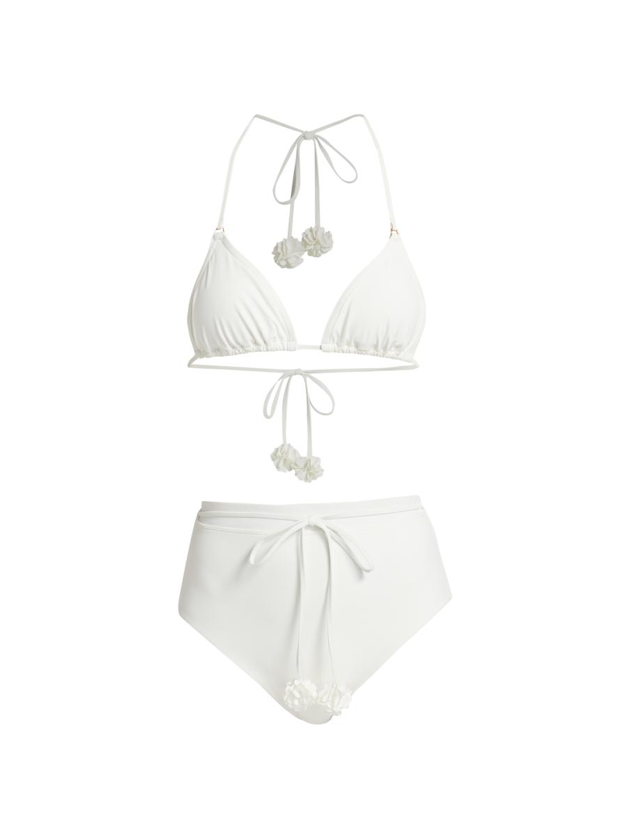 Zimmermann Everley Flower Trim Halterneck Bikini Set | Saks