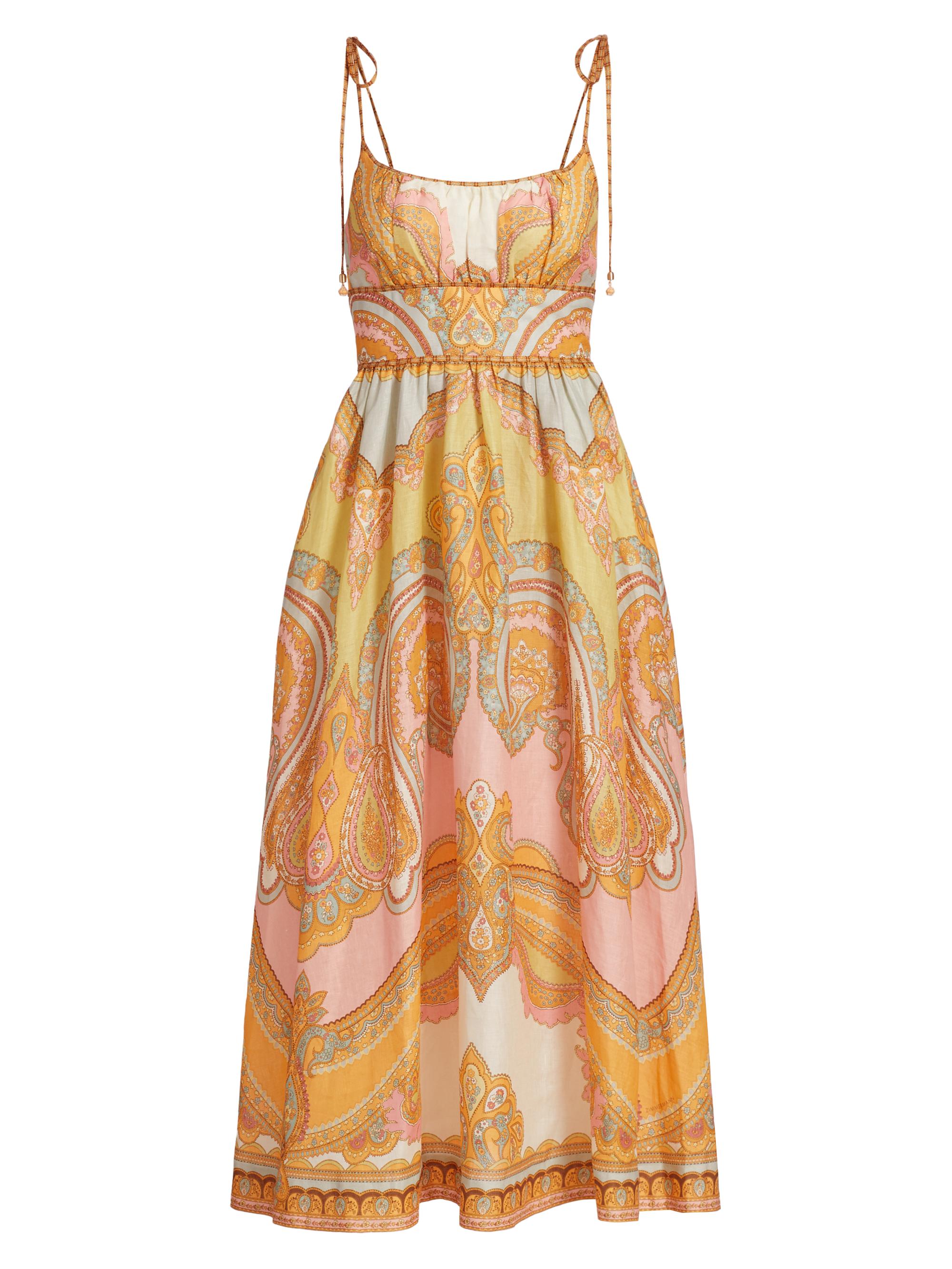 Zimmermann Women's Maxine Paisley Linen Midi-Dress - Gold Paisley