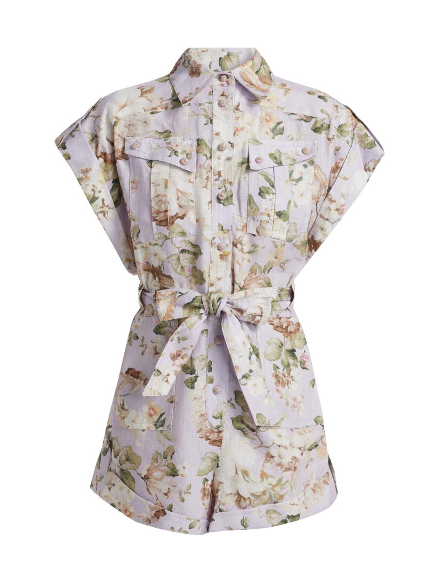 セットアップ ZIMMERMANN ACACIA PRINTED LINEN PLAYSUIT Zimmermann Acacia Floral-print Linen Playsuit Multi Floral